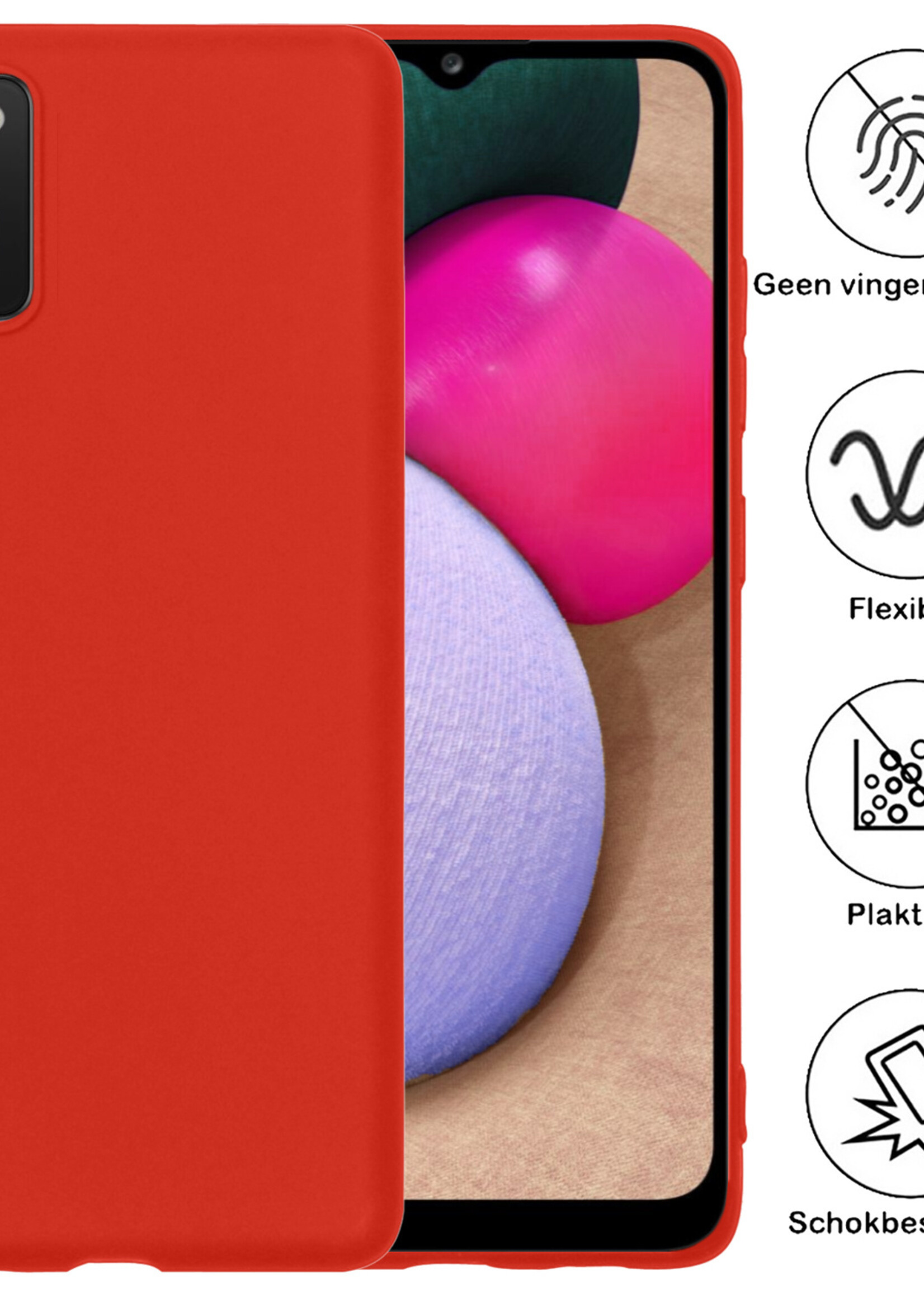 BTH Hoesje Geschikt voor Samsung A03s Hoesje Siliconen Case Hoes - Hoes Geschikt voor Samsung Galaxy A03s Hoes Cover Case - Rood - 2 PACK