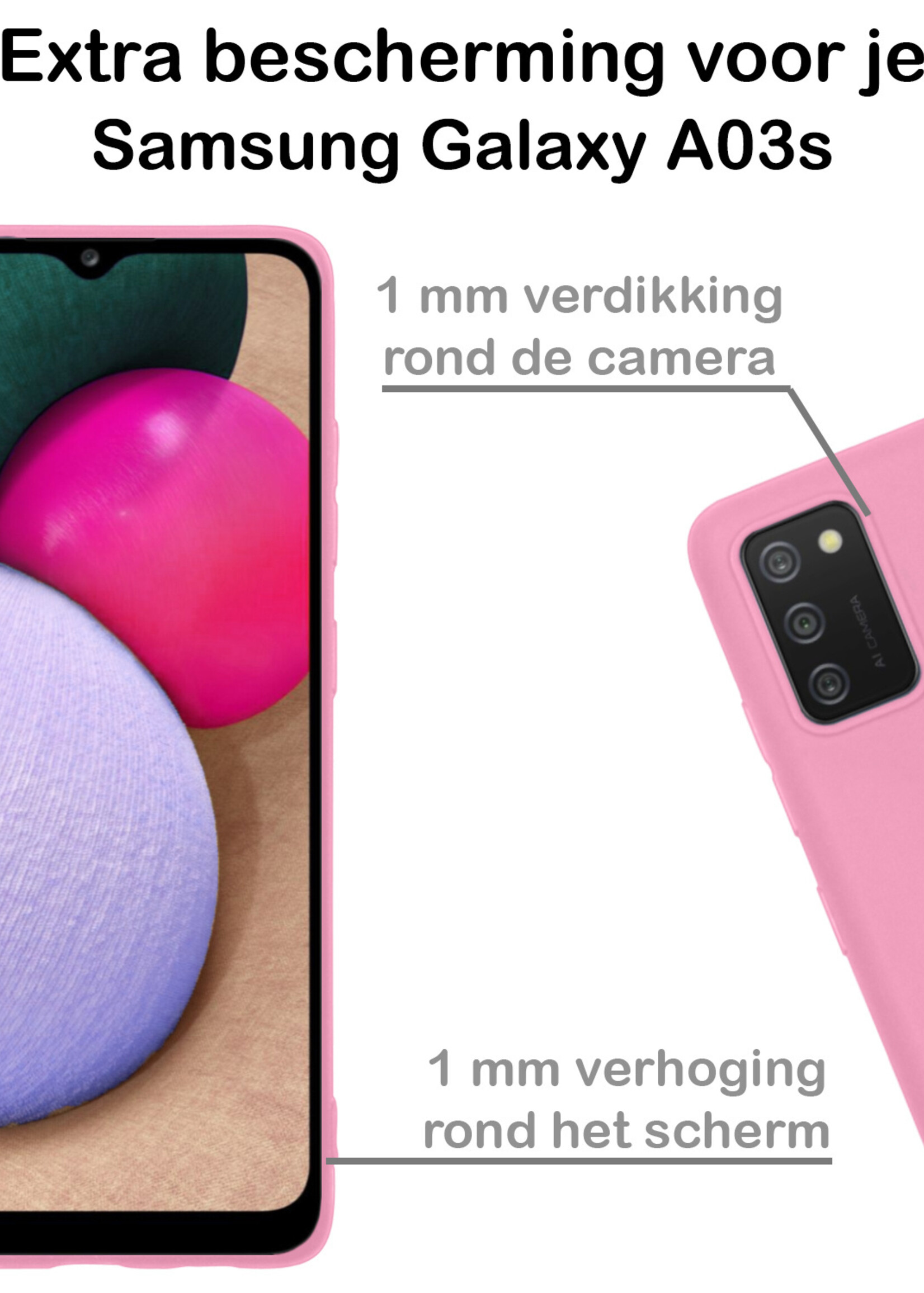 BTH Hoesje Geschikt voor Samsung A03s Hoesje Siliconen Case Hoes - Hoes Geschikt voor Samsung Galaxy A03s Hoes Cover Case - Lichtroze - 2 PACK
