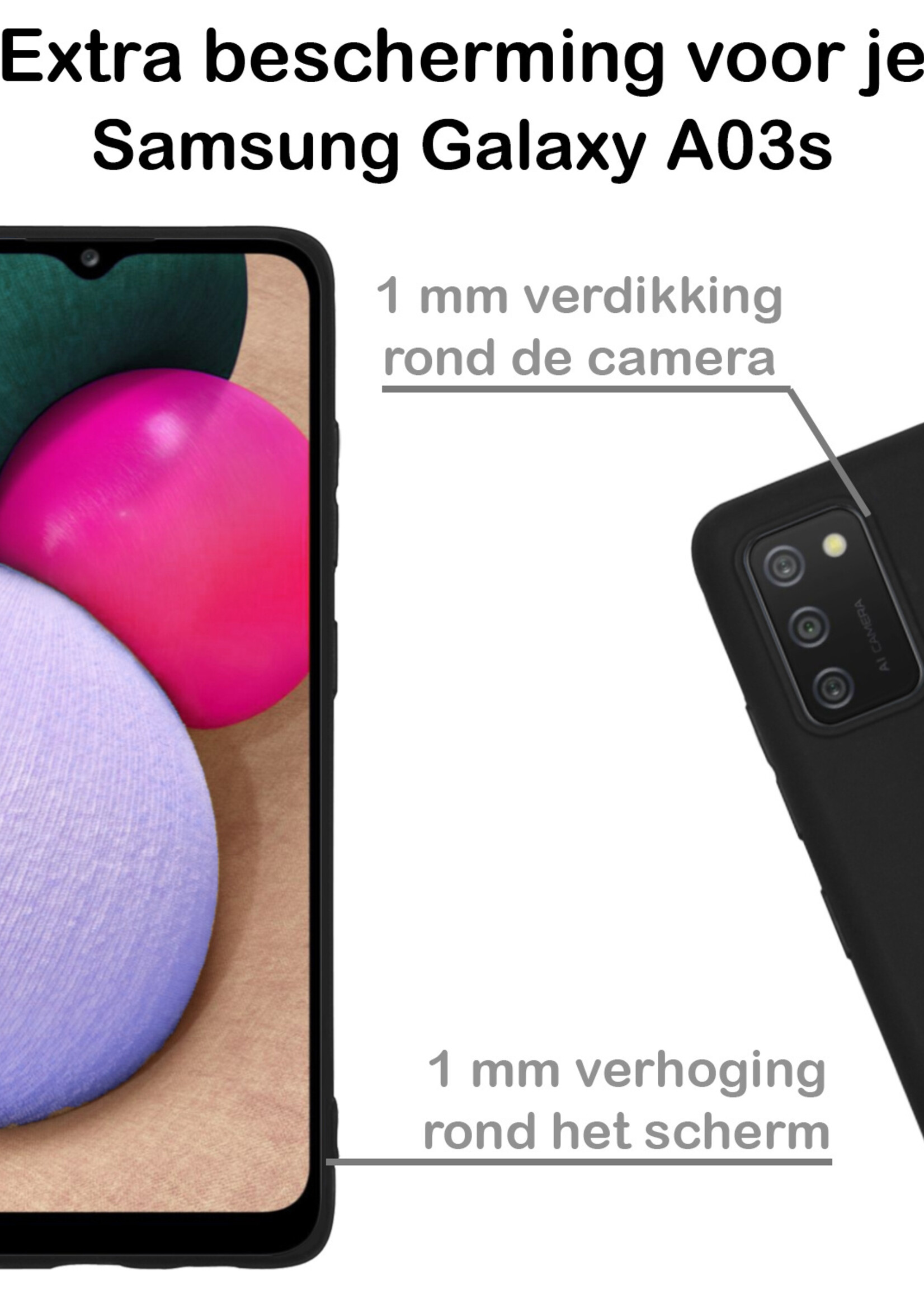 BTH Hoesje Geschikt voor Samsung A03s Hoesje Siliconen Case Hoes - Hoes Geschikt voor Samsung Galaxy A03s Hoes Cover Case - Zwart - 2 PACK