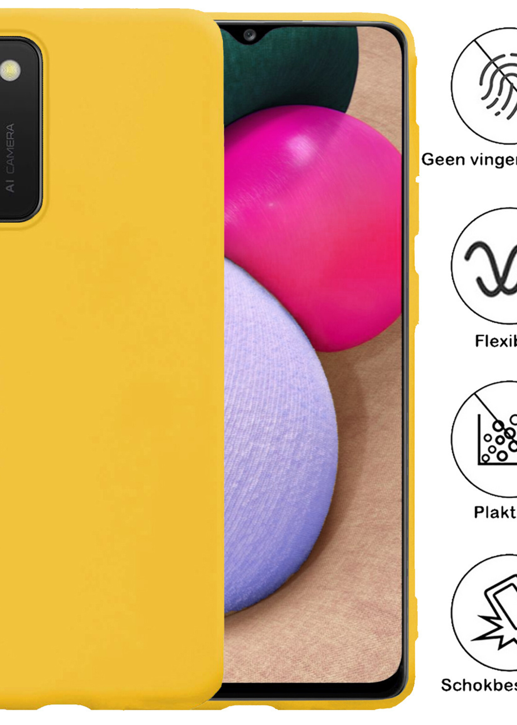 BTH Hoesje Geschikt voor Samsung A03s Hoesje Siliconen Case Hoes Met Screenprotector - Hoes Geschikt voor Samsung Galaxy A03s Hoes Cover Case - Geel