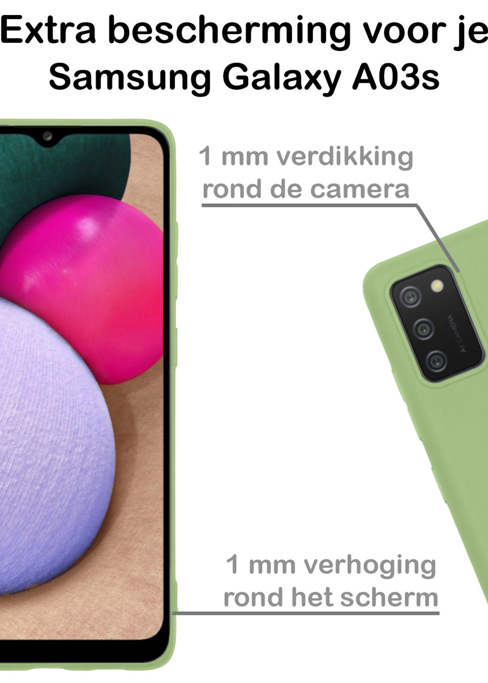 BTH Hoesje Geschikt voor Samsung A03s Hoesje Siliconen Case Hoes Met Screenprotector - Hoes Geschikt voor Samsung Galaxy A03s Hoes Cover Case - Groen