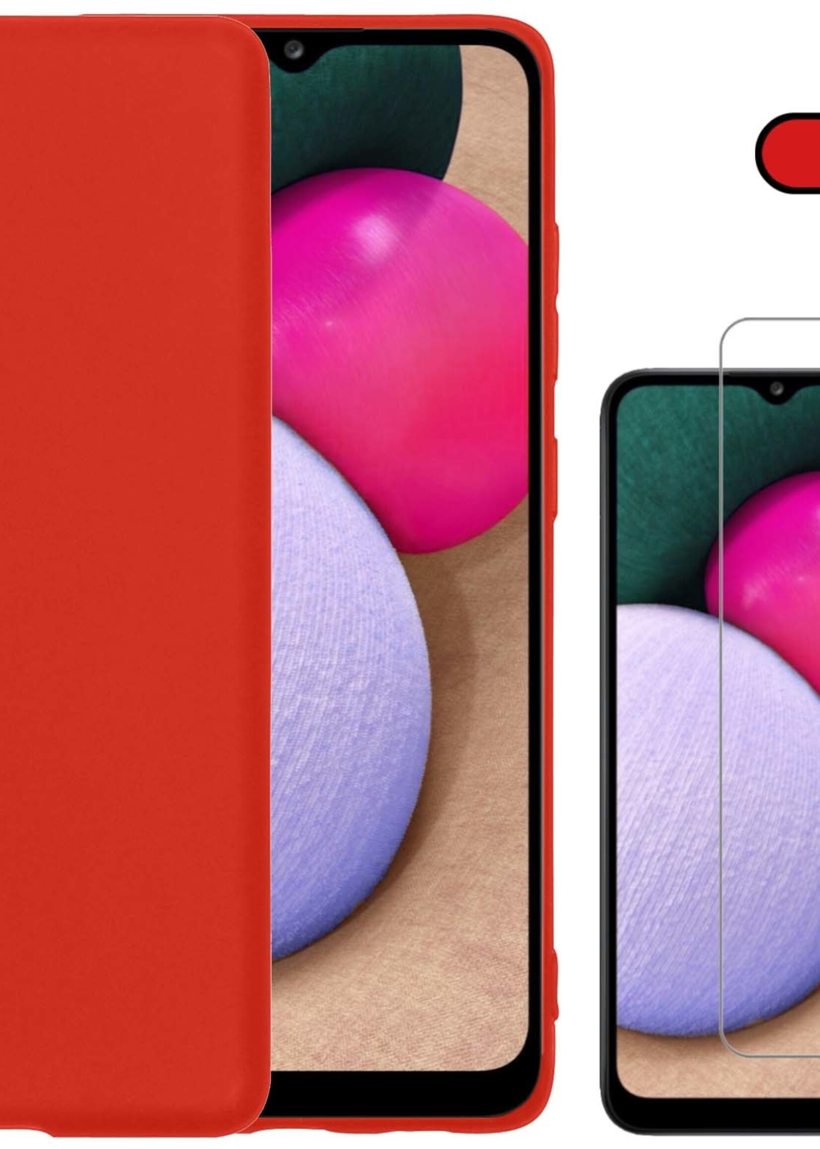BTH Hoesje Geschikt voor Samsung A03s Hoesje Siliconen Case Hoes Met Screenprotector - Hoes Geschikt voor Samsung Galaxy A03s Hoes Cover Case - Rood