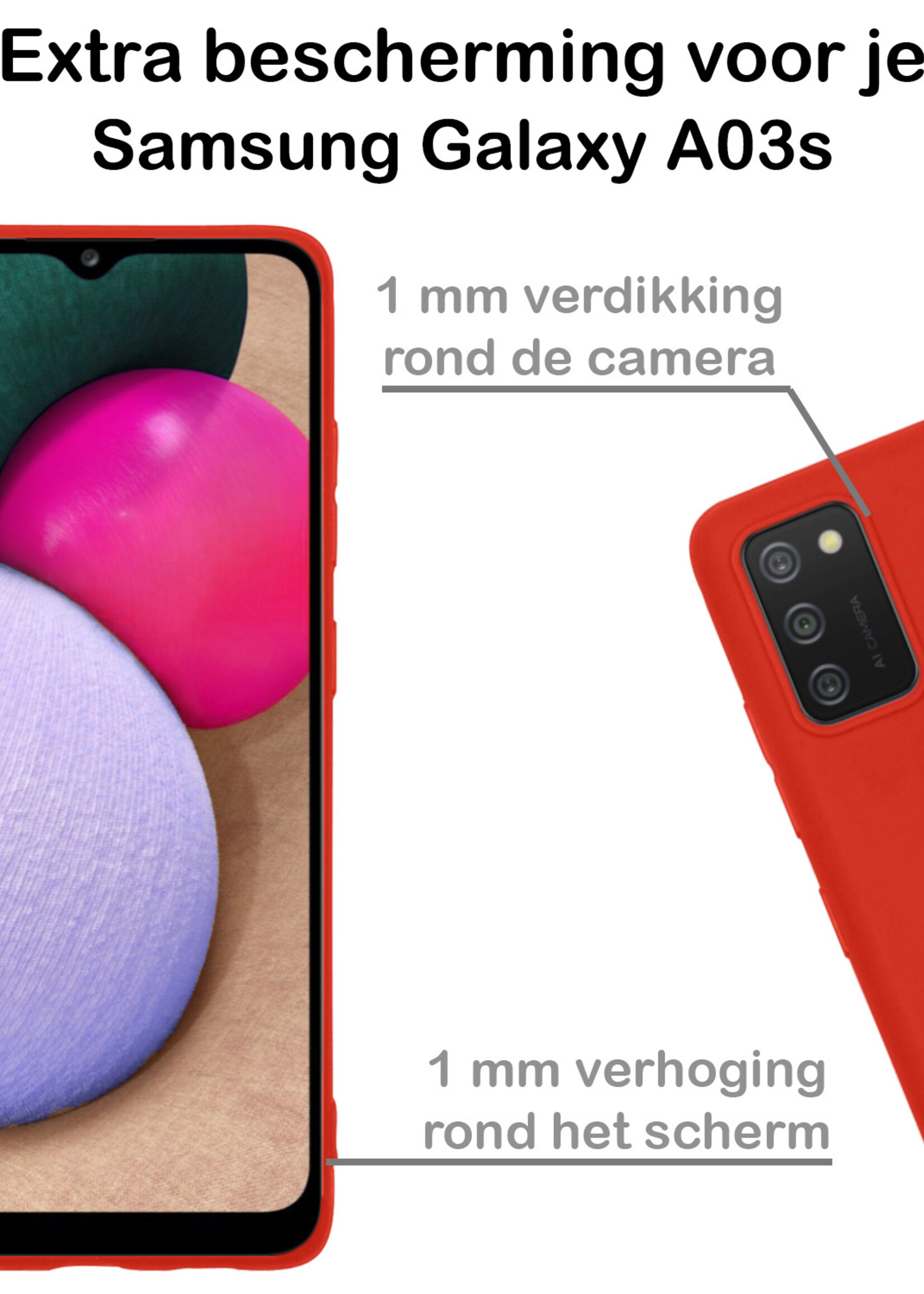 BTH Hoesje Geschikt voor Samsung A03s Hoesje Siliconen Case Hoes Met Screenprotector - Hoes Geschikt voor Samsung Galaxy A03s Hoes Cover Case - Rood