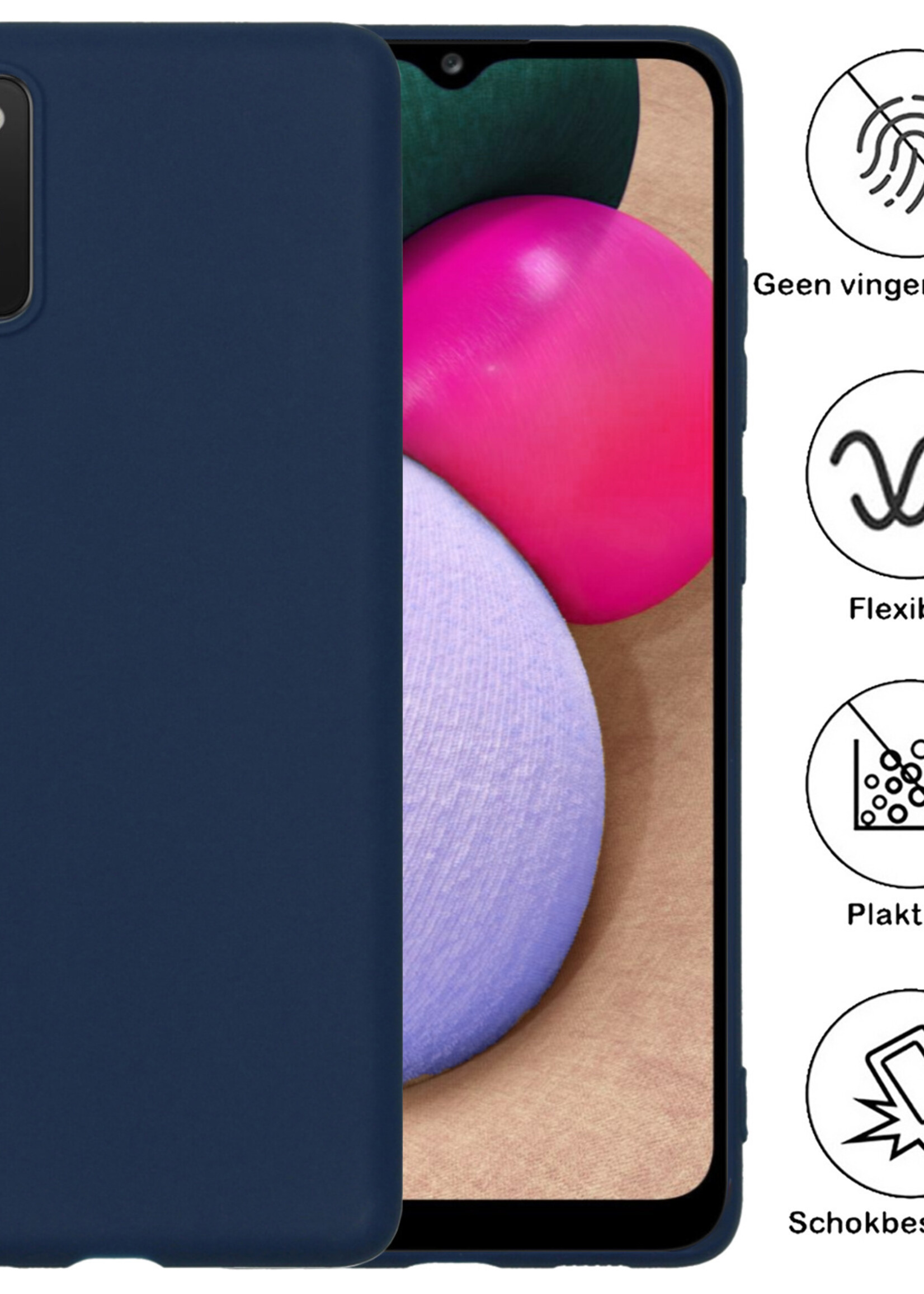 BTH Hoesje Geschikt voor Samsung A03s Hoesje Siliconen Case Hoes Met 2x Screenprotector - Hoes Geschikt voor Samsung Galaxy A03s Hoes Cover Case - Donkerblauw