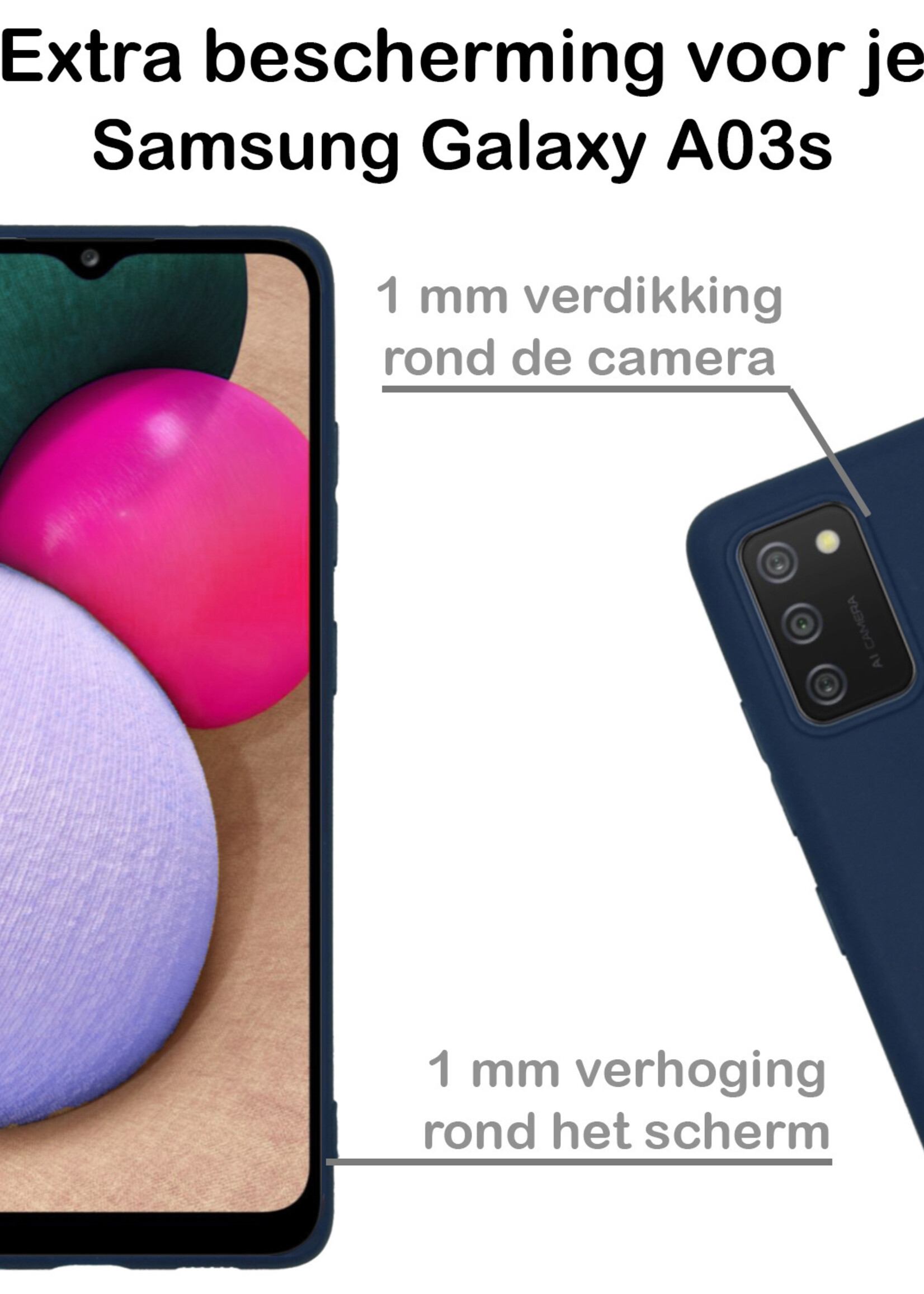 BTH Hoesje Geschikt voor Samsung A03s Hoesje Siliconen Case Hoes Met 2x Screenprotector - Hoes Geschikt voor Samsung Galaxy A03s Hoes Cover Case - Donkerblauw