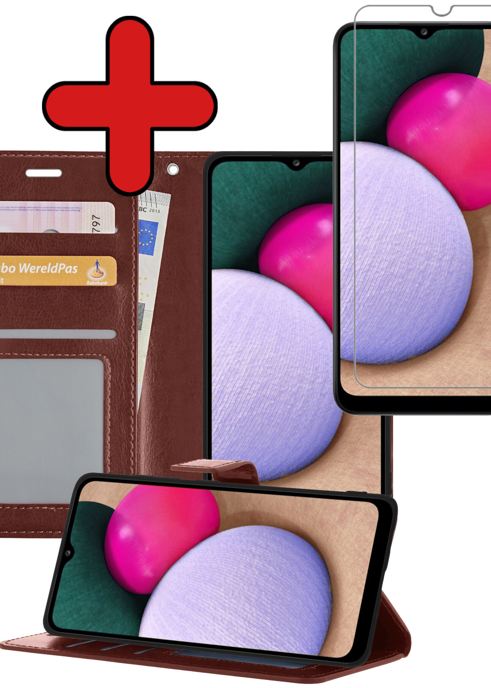 BTH Hoesje Geschikt voor Samsung A03s Hoesje Book Case Hoes Portemonnee Cover Walletcase Met Screenprotector - Hoes Geschikt voor Samsung Galaxy A03s Hoes Bookcase Hoesje - Bruin