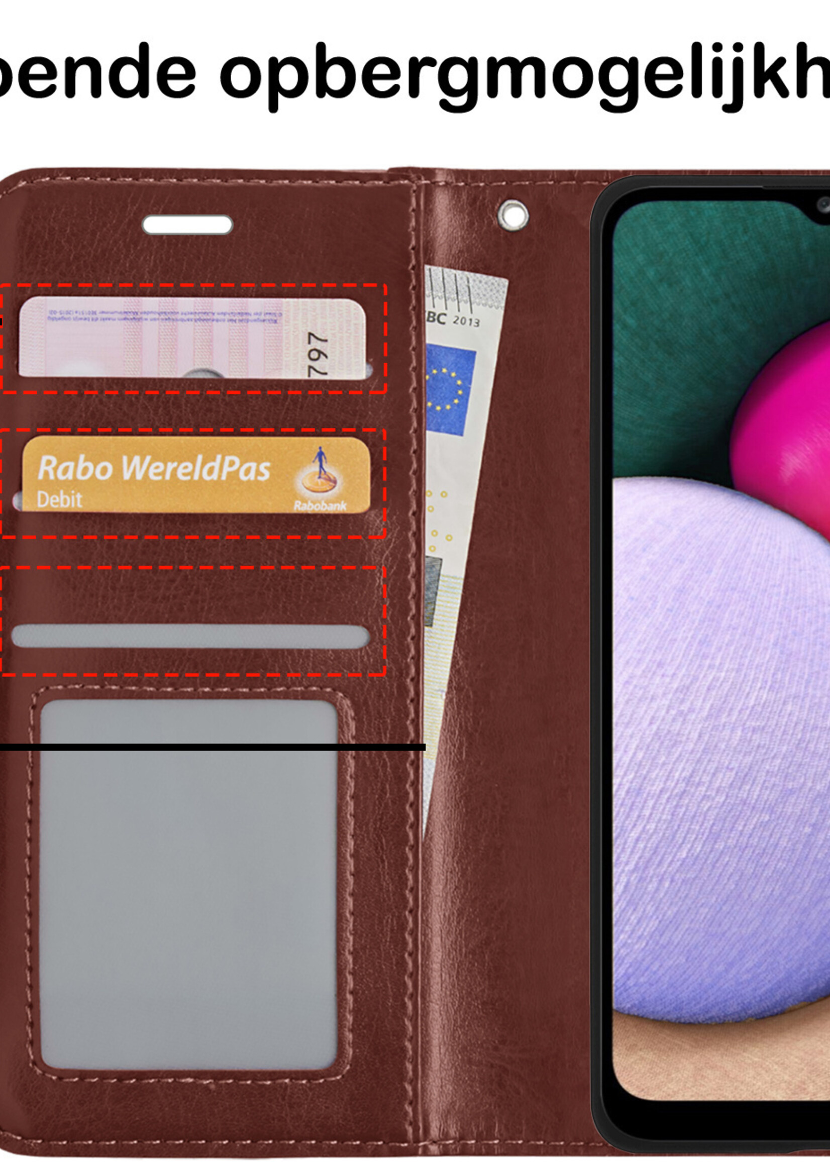 BTH Hoesje Geschikt voor Samsung A03s Hoesje Book Case Hoes Portemonnee Cover Walletcase Met Screenprotector - Hoes Geschikt voor Samsung Galaxy A03s Hoes Bookcase Hoesje - Bruin