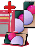 BTH BTH Samsung Galaxy A03s Hoesje Bookcase Donkerroze Met Screenprotector