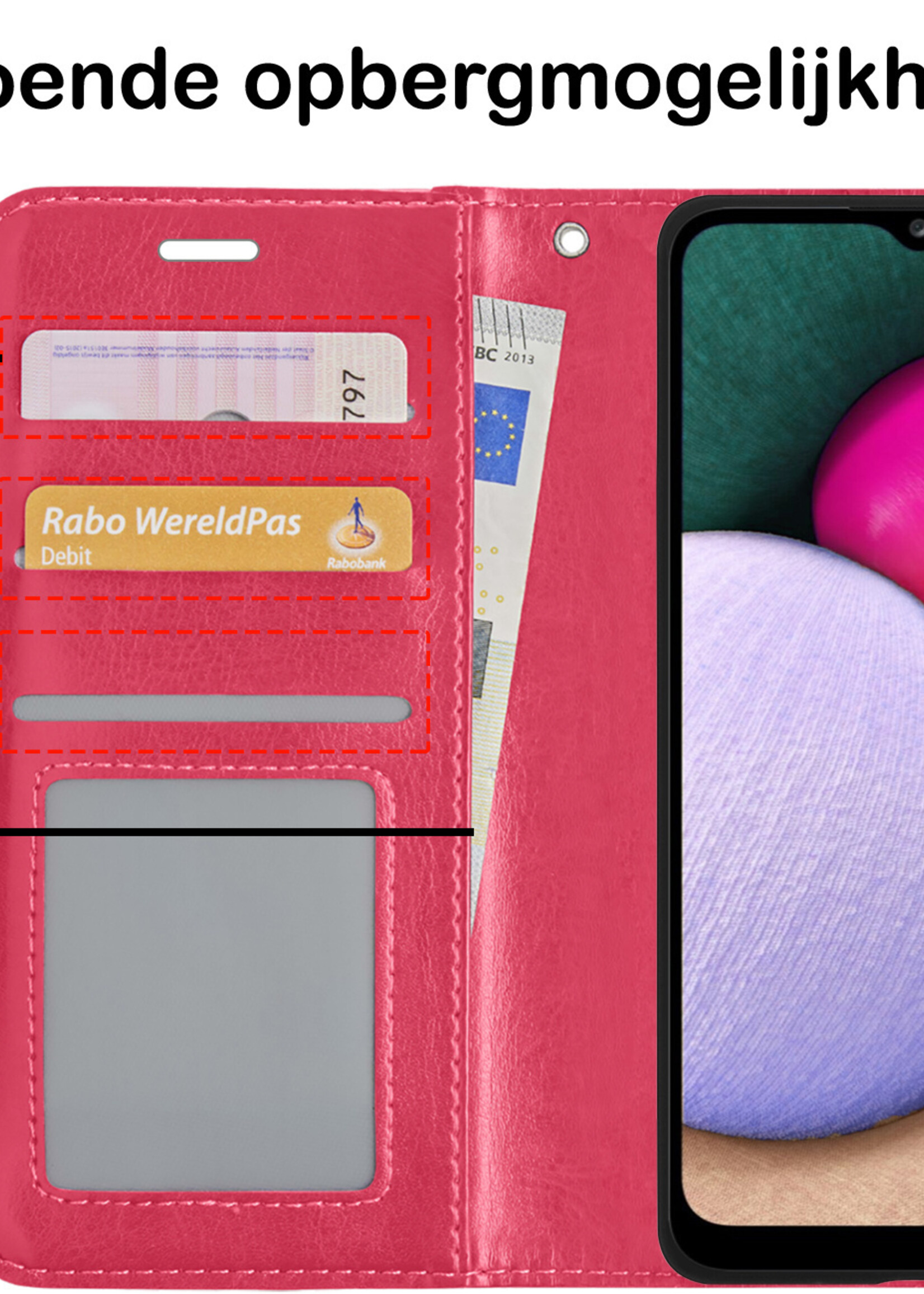 BTH Hoesje Geschikt voor Samsung A03s Hoesje Book Case Hoes Portemonnee Cover Walletcase Met Screenprotector - Hoes Geschikt voor Samsung Galaxy A03s Hoes Bookcase Hoesje - Donkerroze