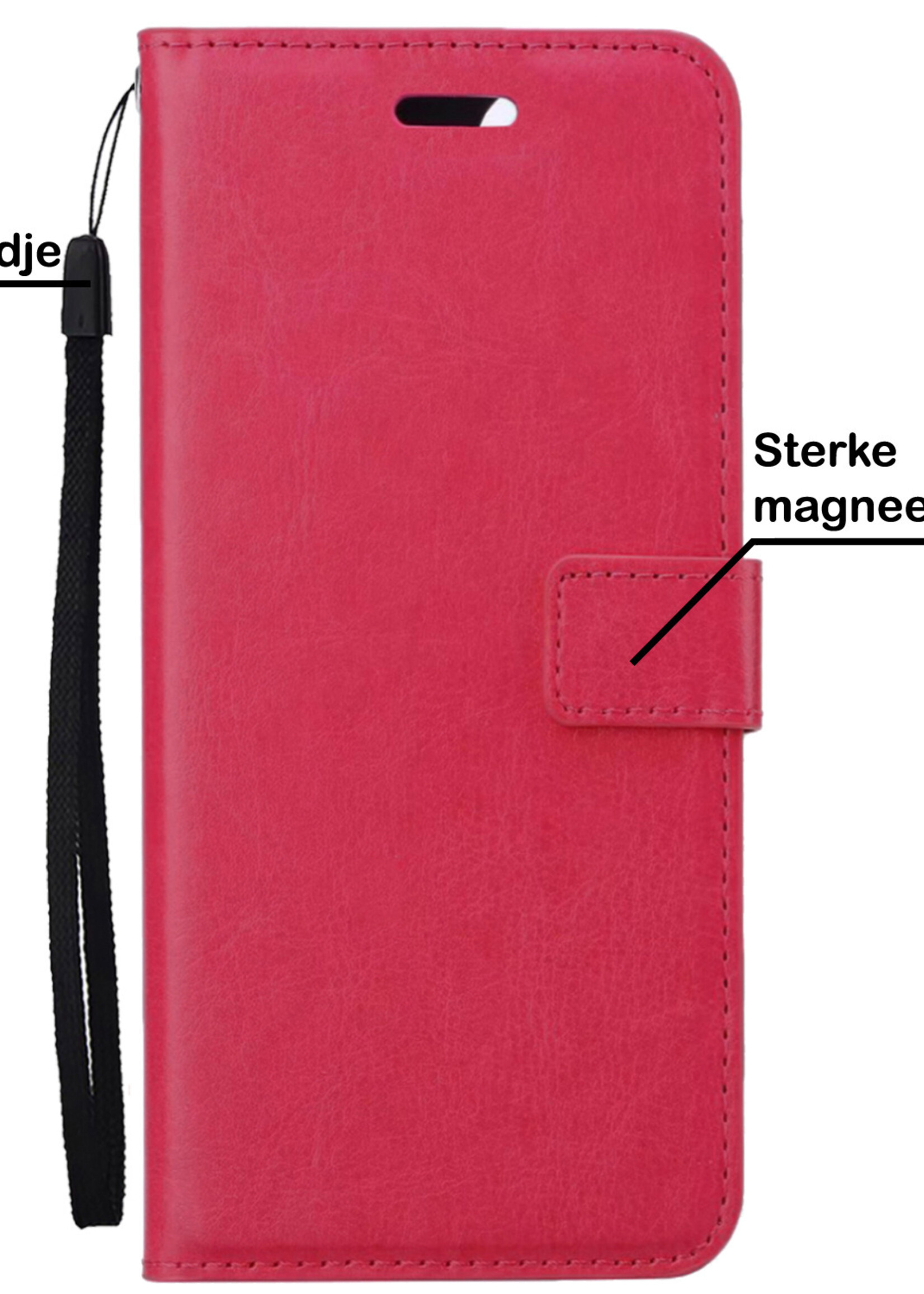 BTH Hoesje Geschikt voor Samsung A03s Hoesje Book Case Hoes Portemonnee Cover Walletcase Met Screenprotector - Hoes Geschikt voor Samsung Galaxy A03s Hoes Bookcase Hoesje - Donkerroze