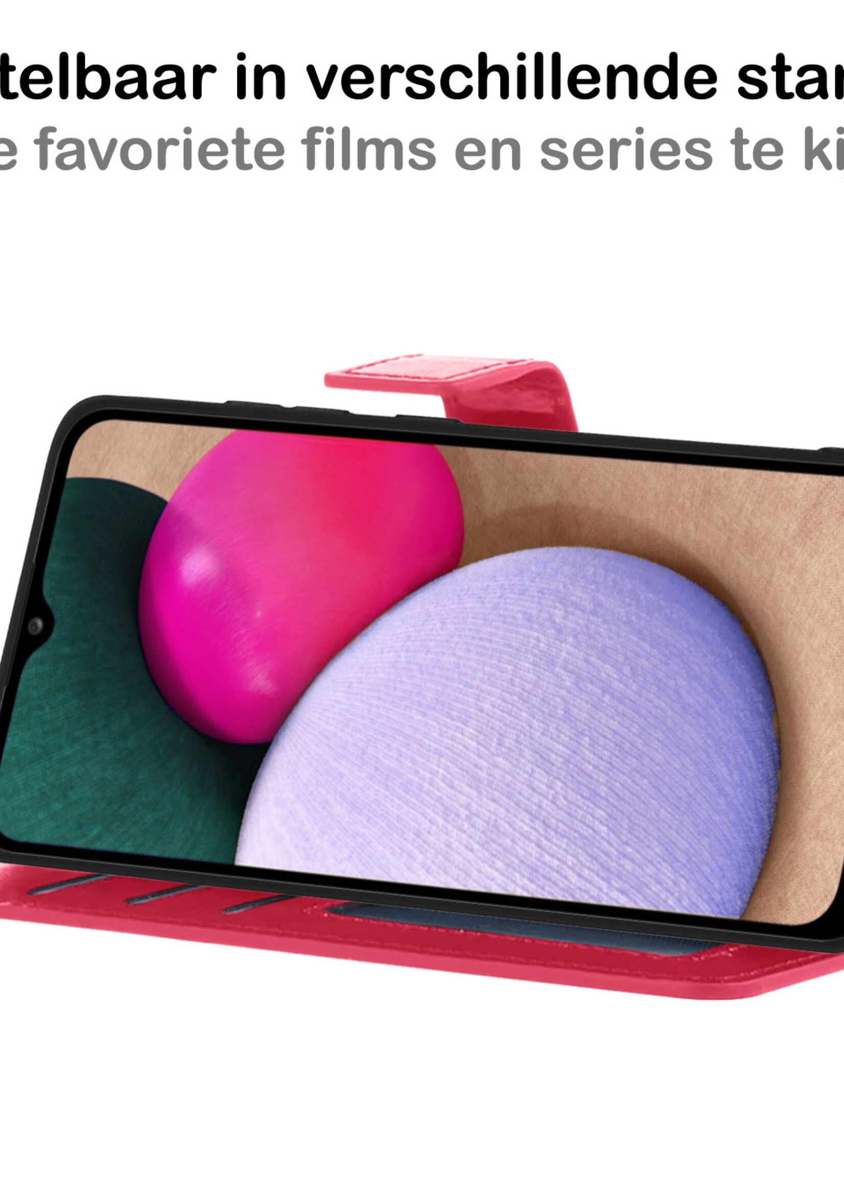 BTH Hoesje Geschikt voor Samsung A03s Hoesje Book Case Hoes Portemonnee Cover Walletcase Met Screenprotector - Hoes Geschikt voor Samsung Galaxy A03s Hoes Bookcase Hoesje - Donkerroze