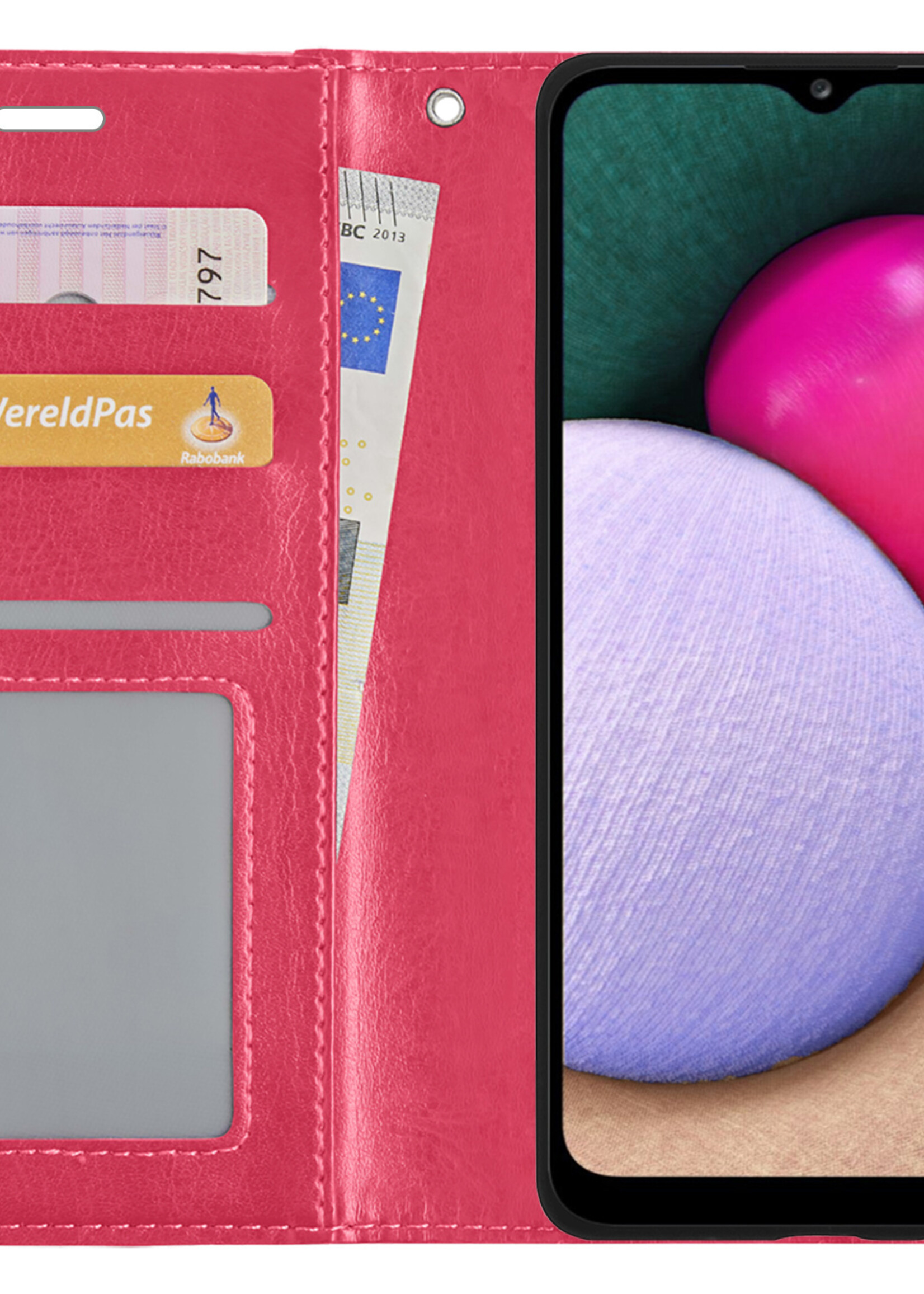 BTH Hoesje Geschikt voor Samsung A03s Hoesje Book Case Hoes Portemonnee Cover Walletcase Met Screenprotector - Hoes Geschikt voor Samsung Galaxy A03s Hoes Bookcase Hoesje - Donkerroze