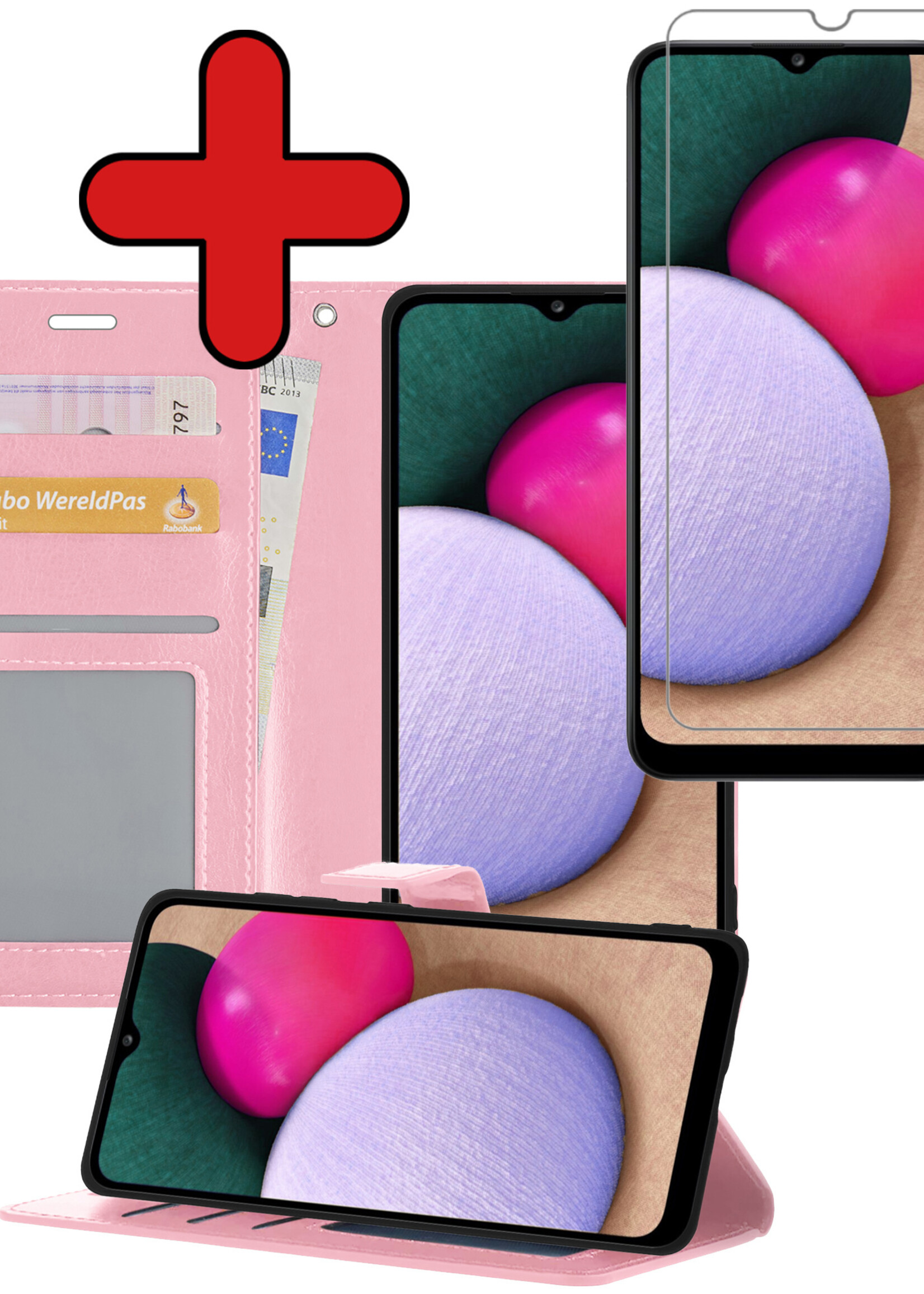 BTH Hoesje Geschikt voor Samsung A03s Hoesje Book Case Hoes Portemonnee Cover Walletcase Met Screenprotector - Hoes Geschikt voor Samsung Galaxy A03s Hoes Bookcase Hoesje - Lichtroze