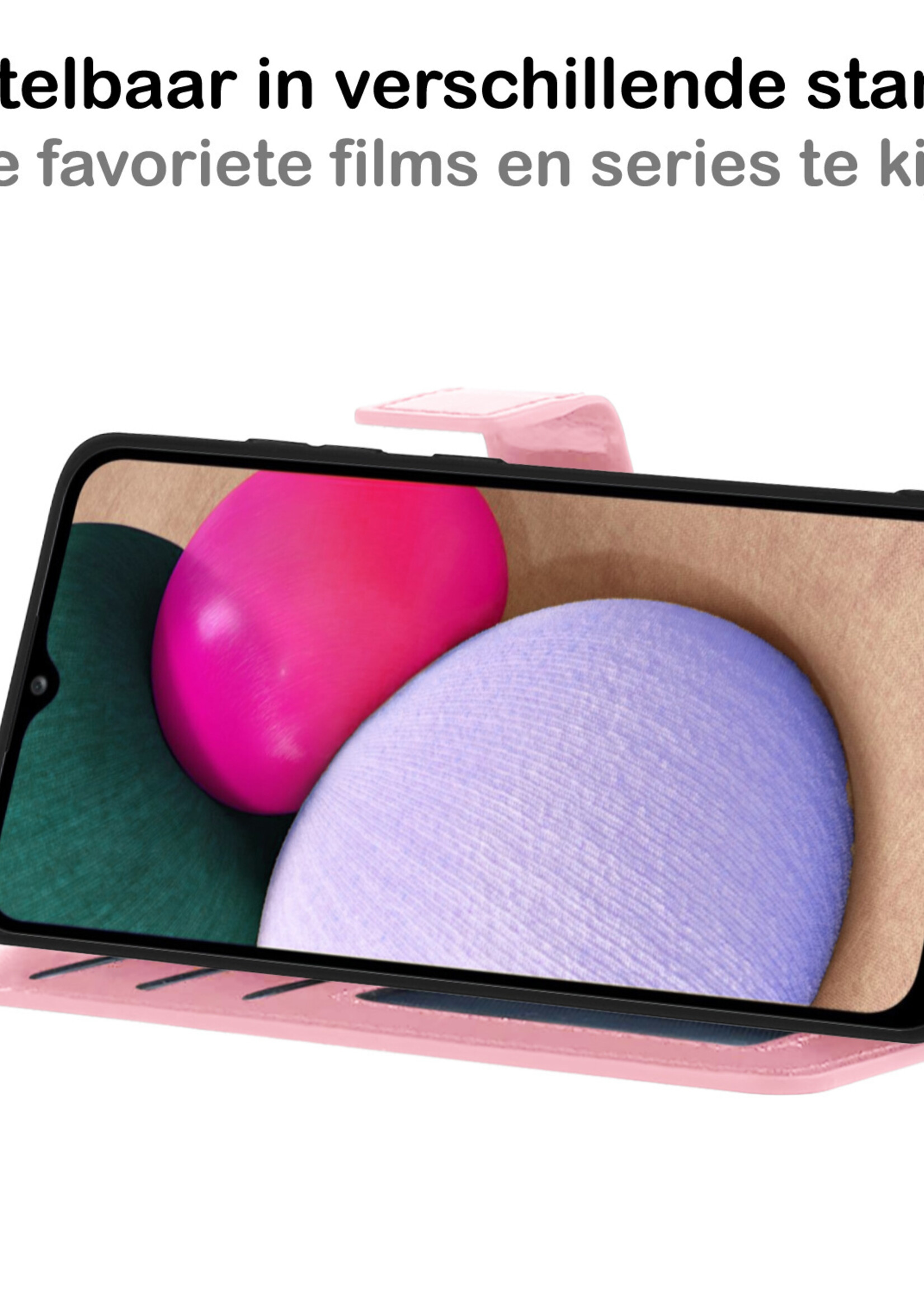 BTH Hoesje Geschikt voor Samsung A03s Hoesje Book Case Hoes Portemonnee Cover Walletcase Met Screenprotector - Hoes Geschikt voor Samsung Galaxy A03s Hoes Bookcase Hoesje - Lichtroze