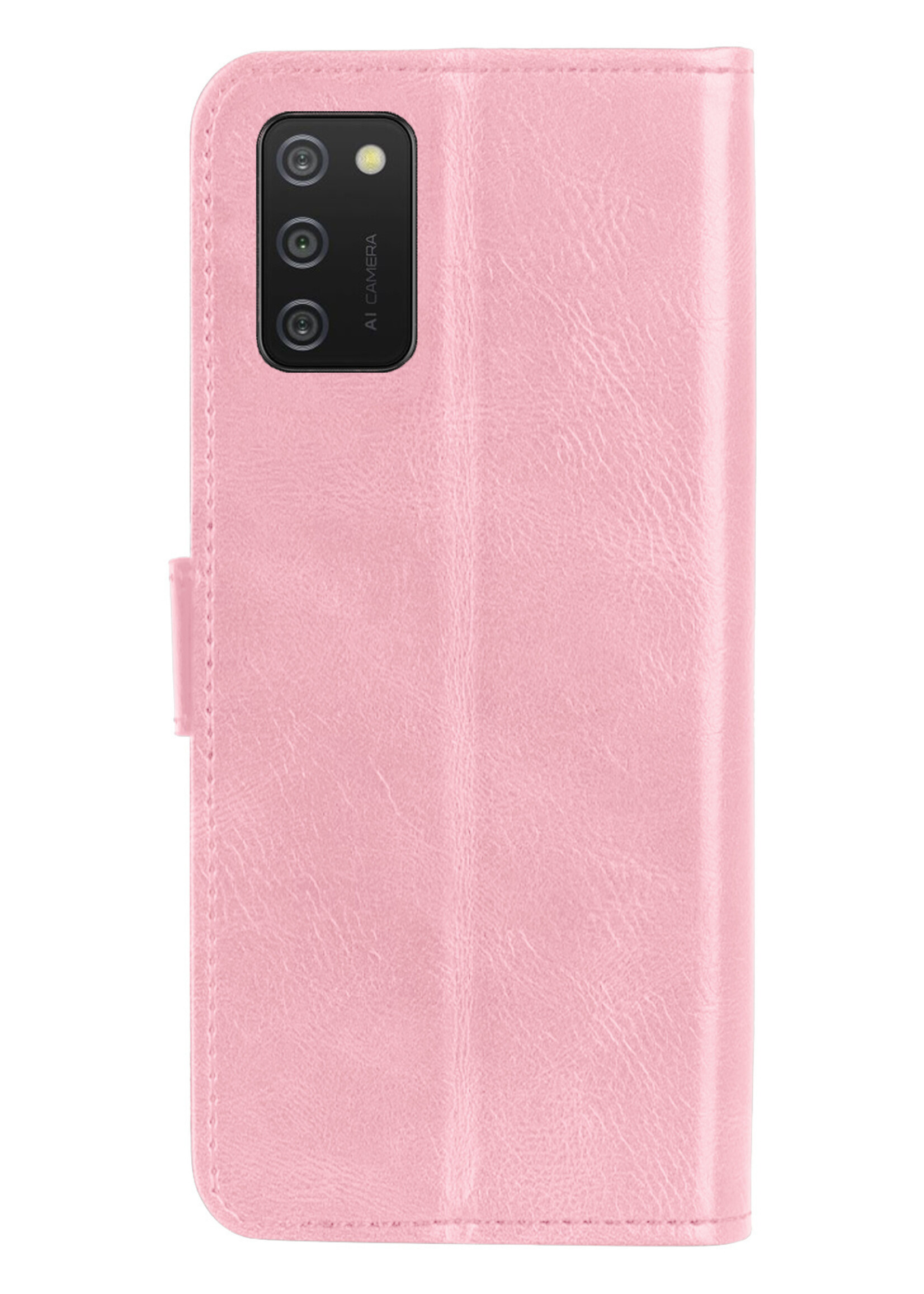 BTH Hoesje Geschikt voor Samsung A03s Hoesje Book Case Hoes Portemonnee Cover Walletcase Met Screenprotector - Hoes Geschikt voor Samsung Galaxy A03s Hoes Bookcase Hoesje - Lichtroze