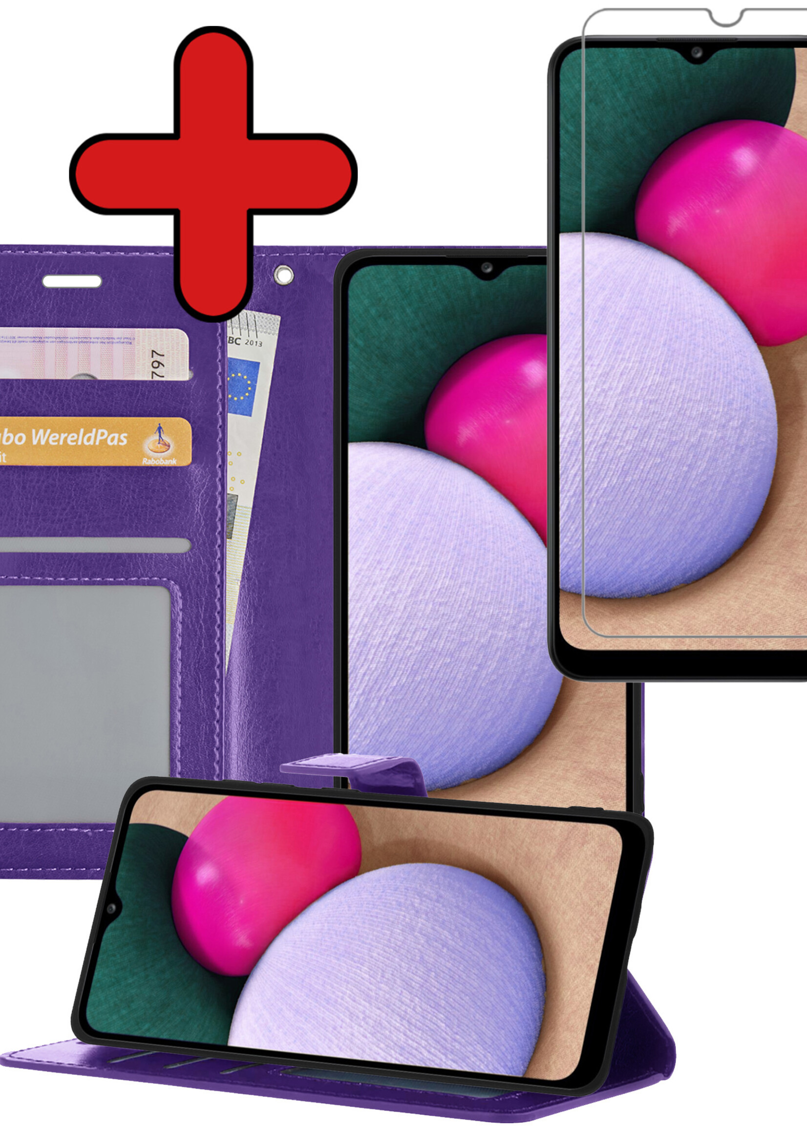 BTH Hoesje Geschikt voor Samsung A03s Hoesje Book Case Hoes Portemonnee Cover Walletcase Met Screenprotector - Hoes Geschikt voor Samsung Galaxy A03s Hoes Bookcase Hoesje - Paars