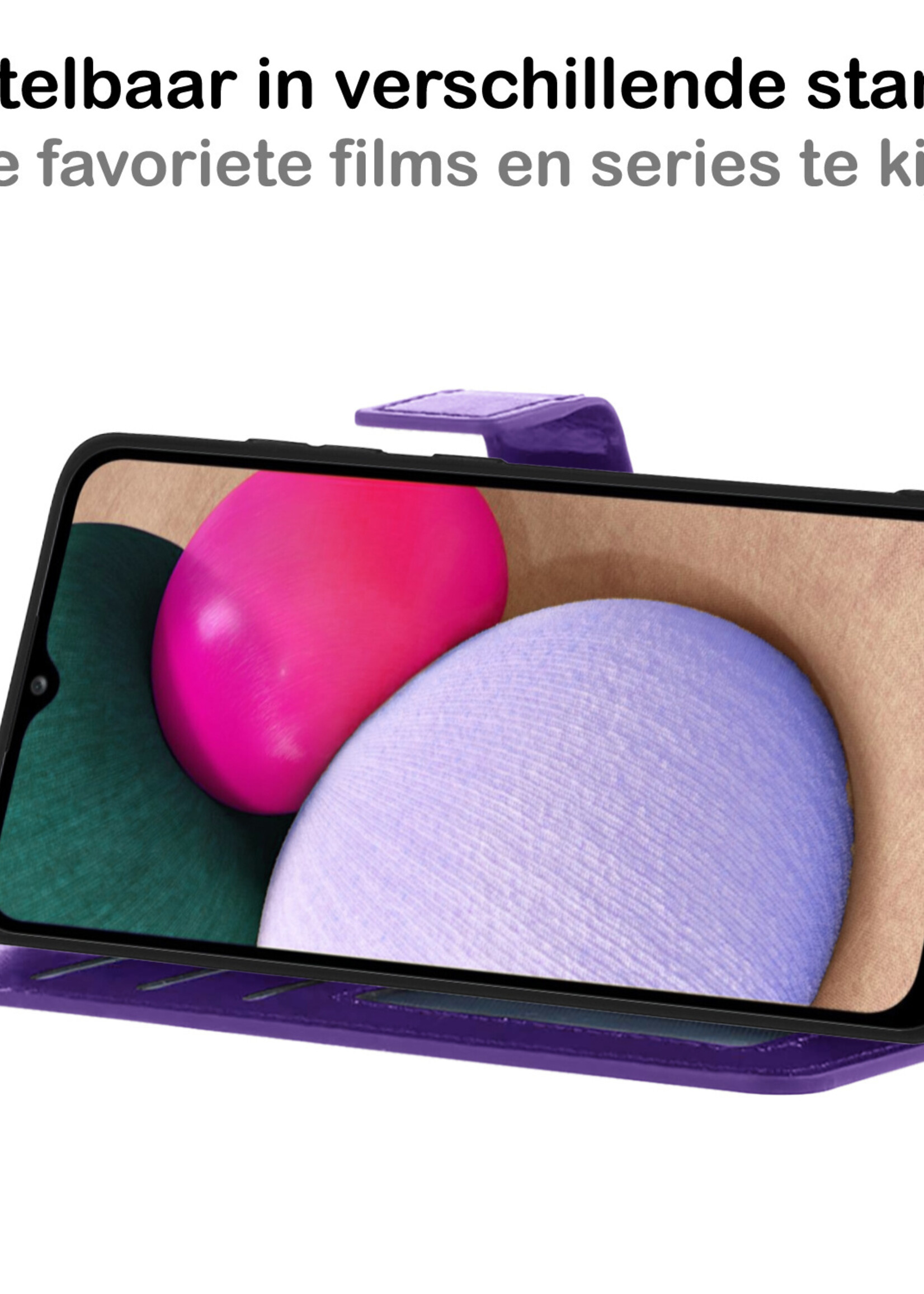 BTH Hoesje Geschikt voor Samsung A03s Hoesje Book Case Hoes Portemonnee Cover Walletcase Met Screenprotector - Hoes Geschikt voor Samsung Galaxy A03s Hoes Bookcase Hoesje - Paars