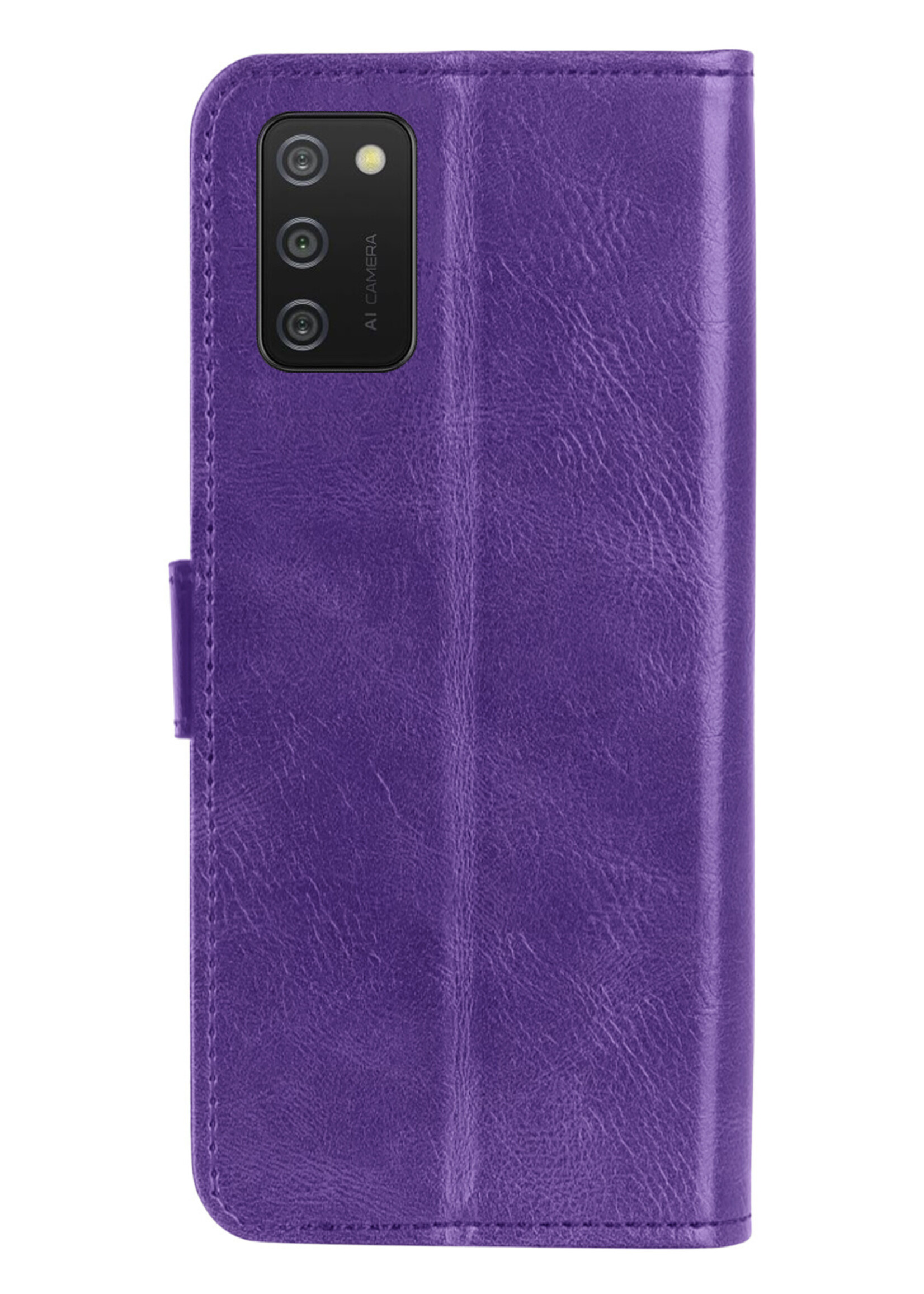 BTH Hoesje Geschikt voor Samsung A03s Hoesje Book Case Hoes Portemonnee Cover Walletcase Met Screenprotector - Hoes Geschikt voor Samsung Galaxy A03s Hoes Bookcase Hoesje - Paars