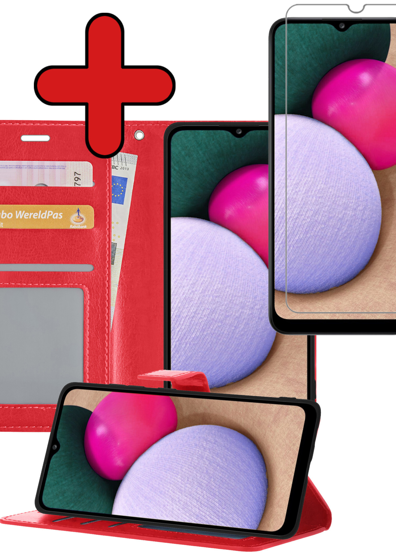 BTH Hoesje Geschikt voor Samsung A03s Hoesje Book Case Hoes Portemonnee Cover Walletcase Met Screenprotector - Hoes Geschikt voor Samsung Galaxy A03s Hoes Bookcase Hoesje - Rood