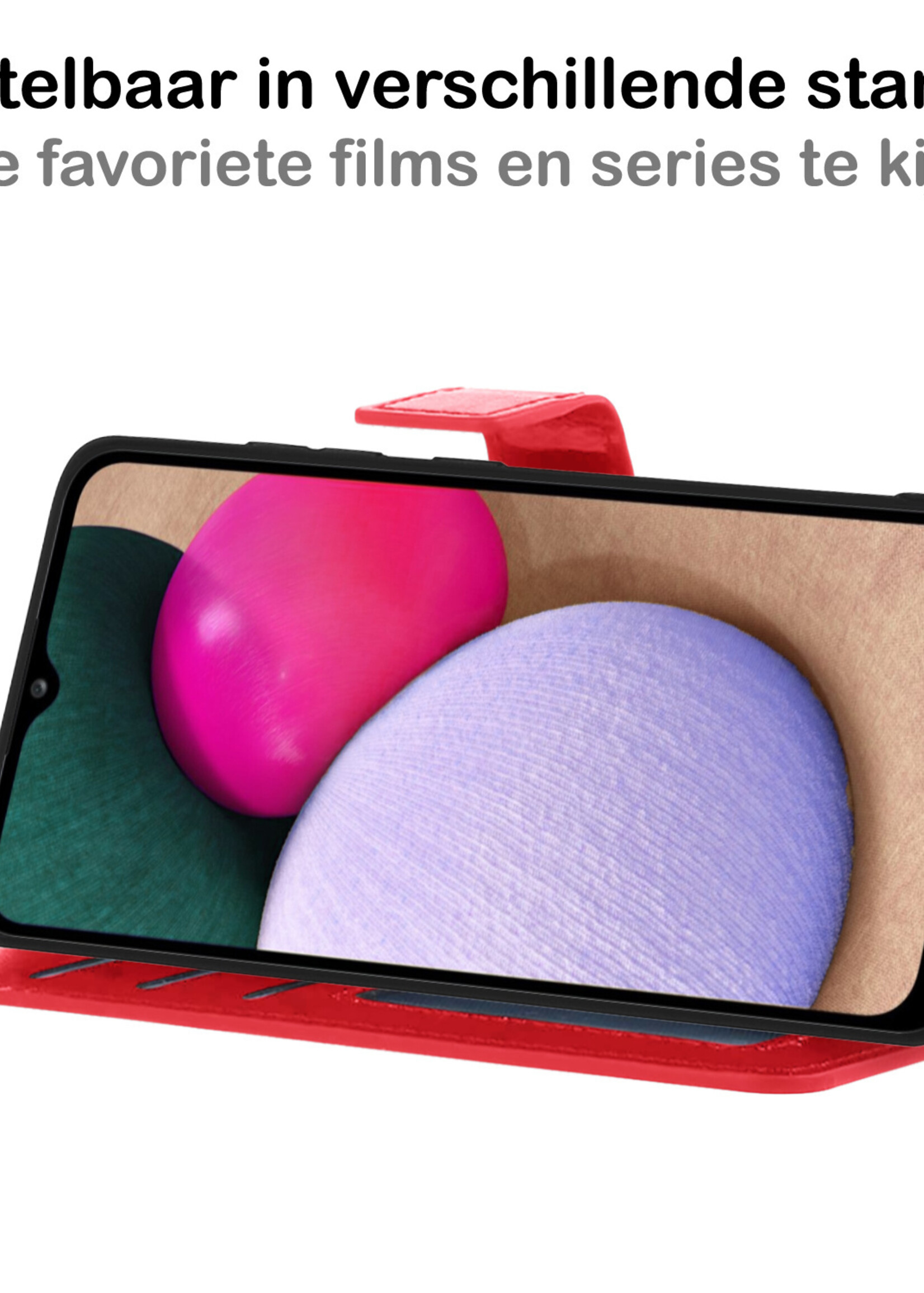BTH Hoesje Geschikt voor Samsung A03s Hoesje Book Case Hoes Portemonnee Cover Walletcase Met Screenprotector - Hoes Geschikt voor Samsung Galaxy A03s Hoes Bookcase Hoesje - Rood