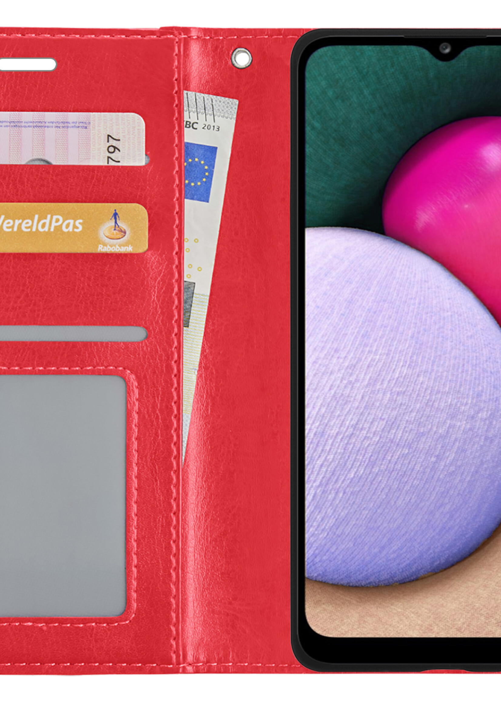 BTH Hoesje Geschikt voor Samsung A03s Hoesje Book Case Hoes Portemonnee Cover Walletcase Met Screenprotector - Hoes Geschikt voor Samsung Galaxy A03s Hoes Bookcase Hoesje - Rood