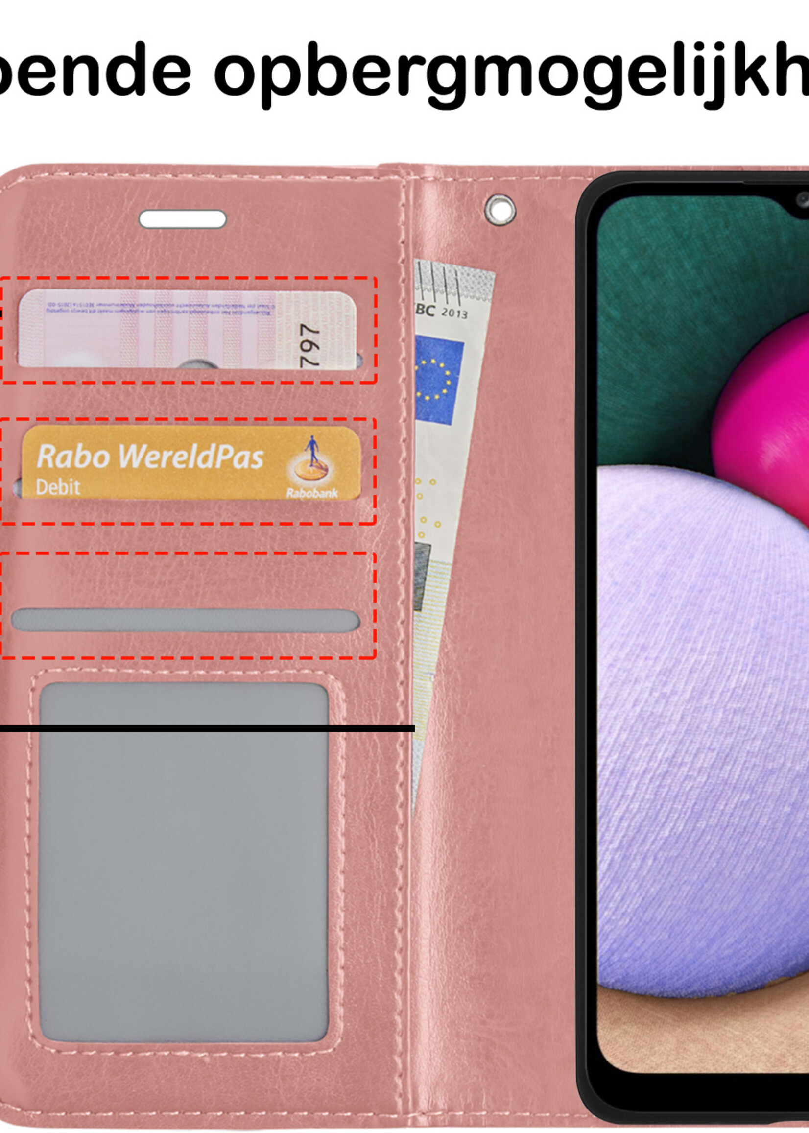 BTH Hoesje Geschikt voor Samsung A03s Hoesje Book Case Hoes Portemonnee Cover Walletcase Met Screenprotector - Hoes Geschikt voor Samsung Galaxy A03s Hoes Bookcase Hoesje - Rosé goud
