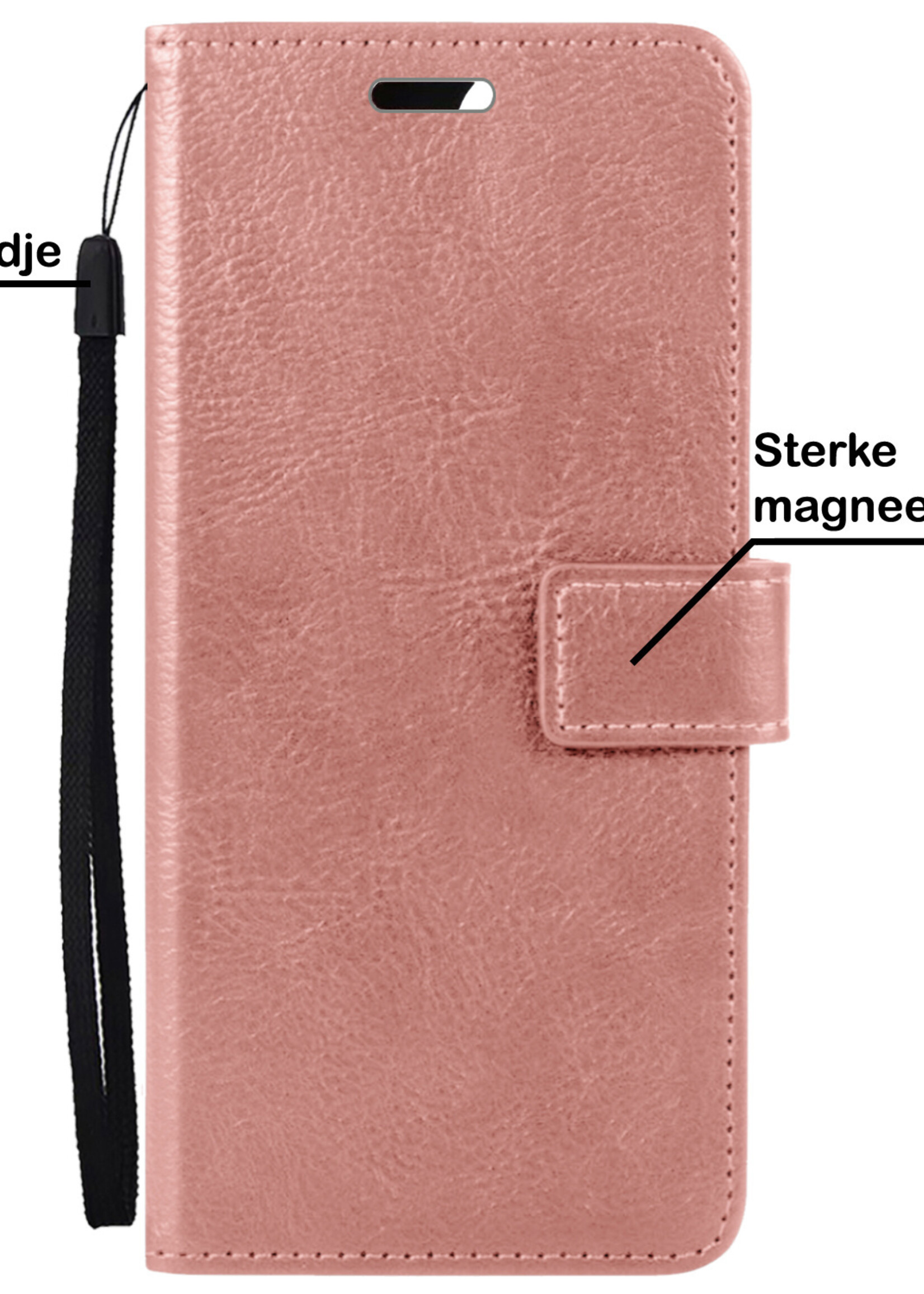 BTH Hoesje Geschikt voor Samsung A03s Hoesje Book Case Hoes Portemonnee Cover Walletcase Met Screenprotector - Hoes Geschikt voor Samsung Galaxy A03s Hoes Bookcase Hoesje - Rosé goud