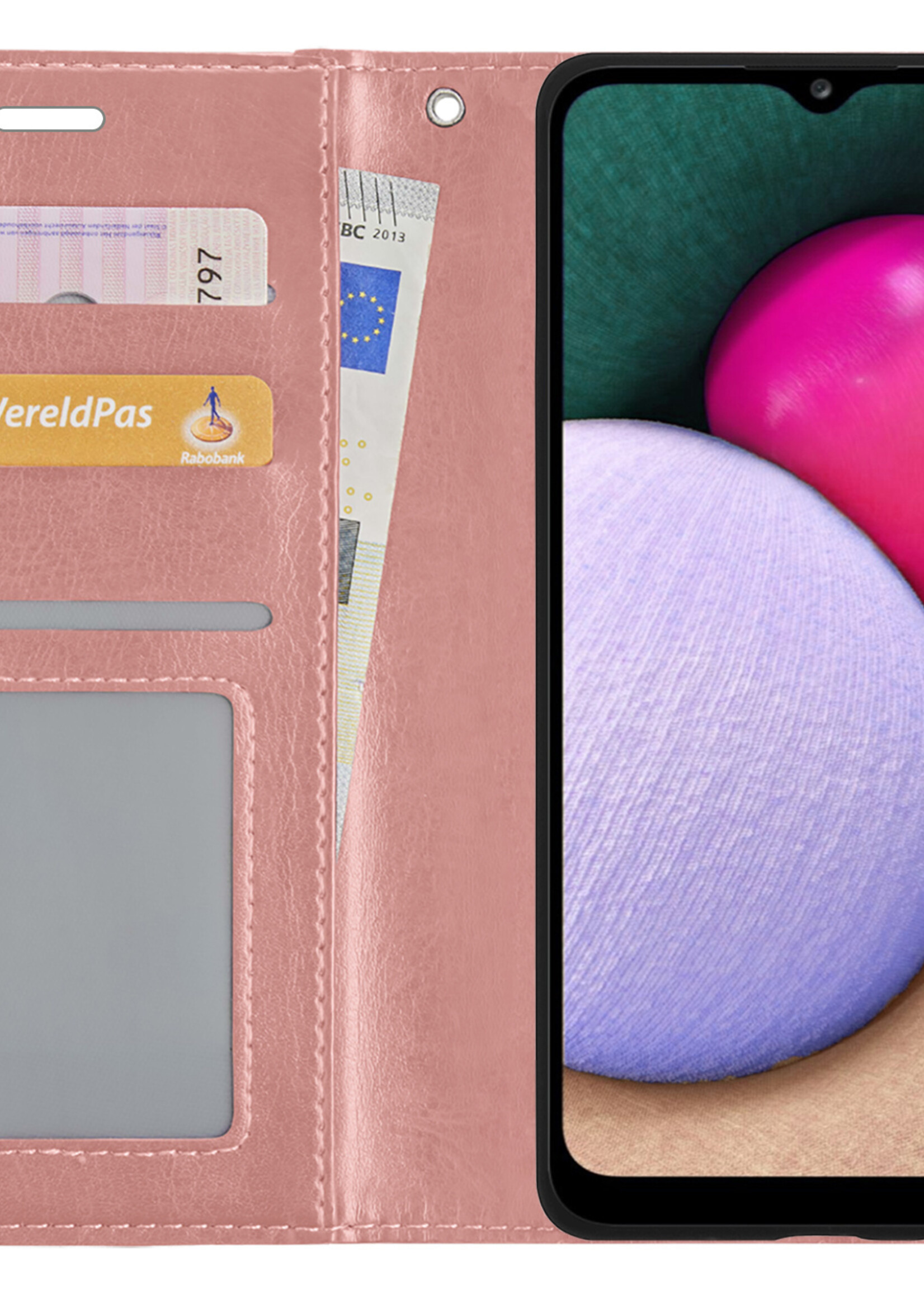 BTH Hoesje Geschikt voor Samsung A03s Hoesje Book Case Hoes Portemonnee Cover Walletcase Met Screenprotector - Hoes Geschikt voor Samsung Galaxy A03s Hoes Bookcase Hoesje - Rosé goud