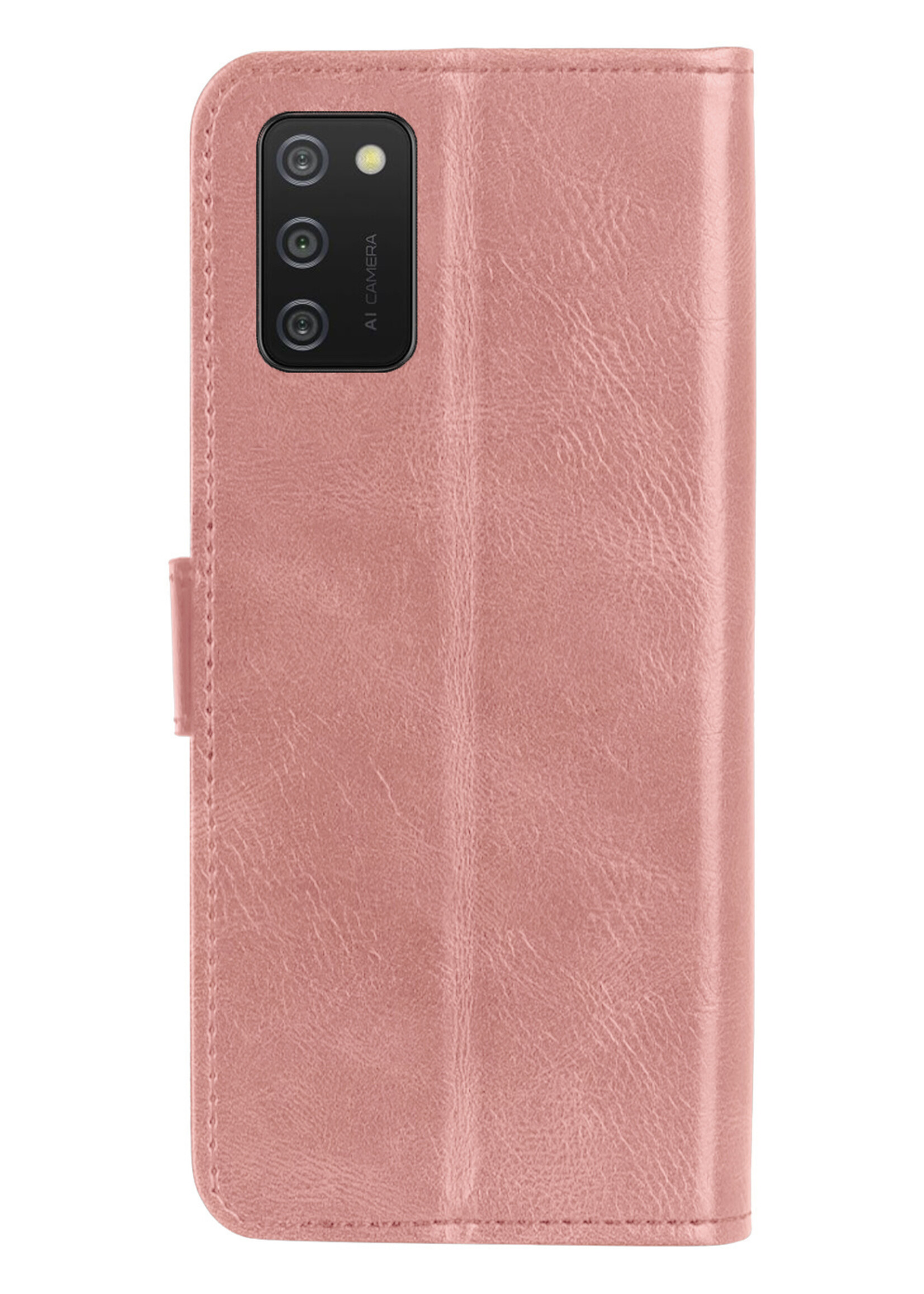BTH Hoesje Geschikt voor Samsung A03s Hoesje Book Case Hoes Portemonnee Cover Walletcase Met Screenprotector - Hoes Geschikt voor Samsung Galaxy A03s Hoes Bookcase Hoesje - Rosé goud