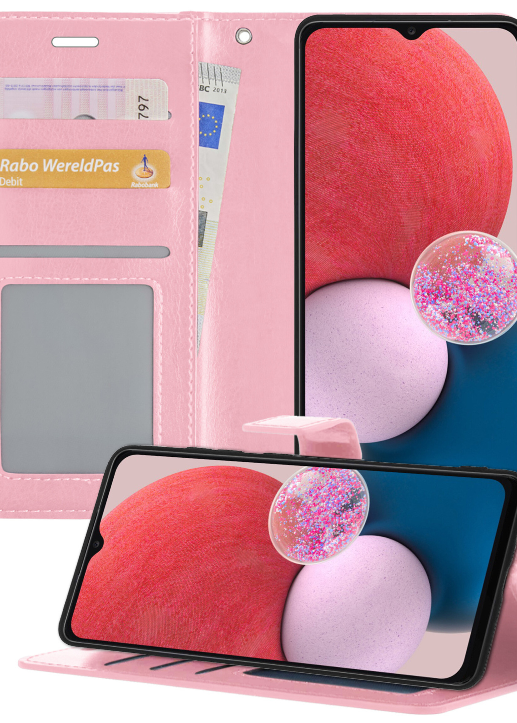 BTH Samsung A13 4G Hoesje Book Case Hoes - Samsung Galaxy A13 4G Case Hoesje Portemonnee Cover - Samsung A13 4G Hoes Wallet Case Hoesje - Licht Roze