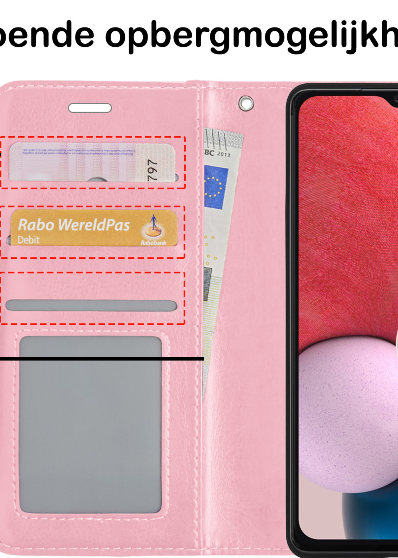 BTH Samsung A13 4G Hoesje Book Case Hoes - Samsung Galaxy A13 4G Case Hoesje Portemonnee Cover - Samsung A13 4G Hoes Wallet Case Hoesje - Licht Roze