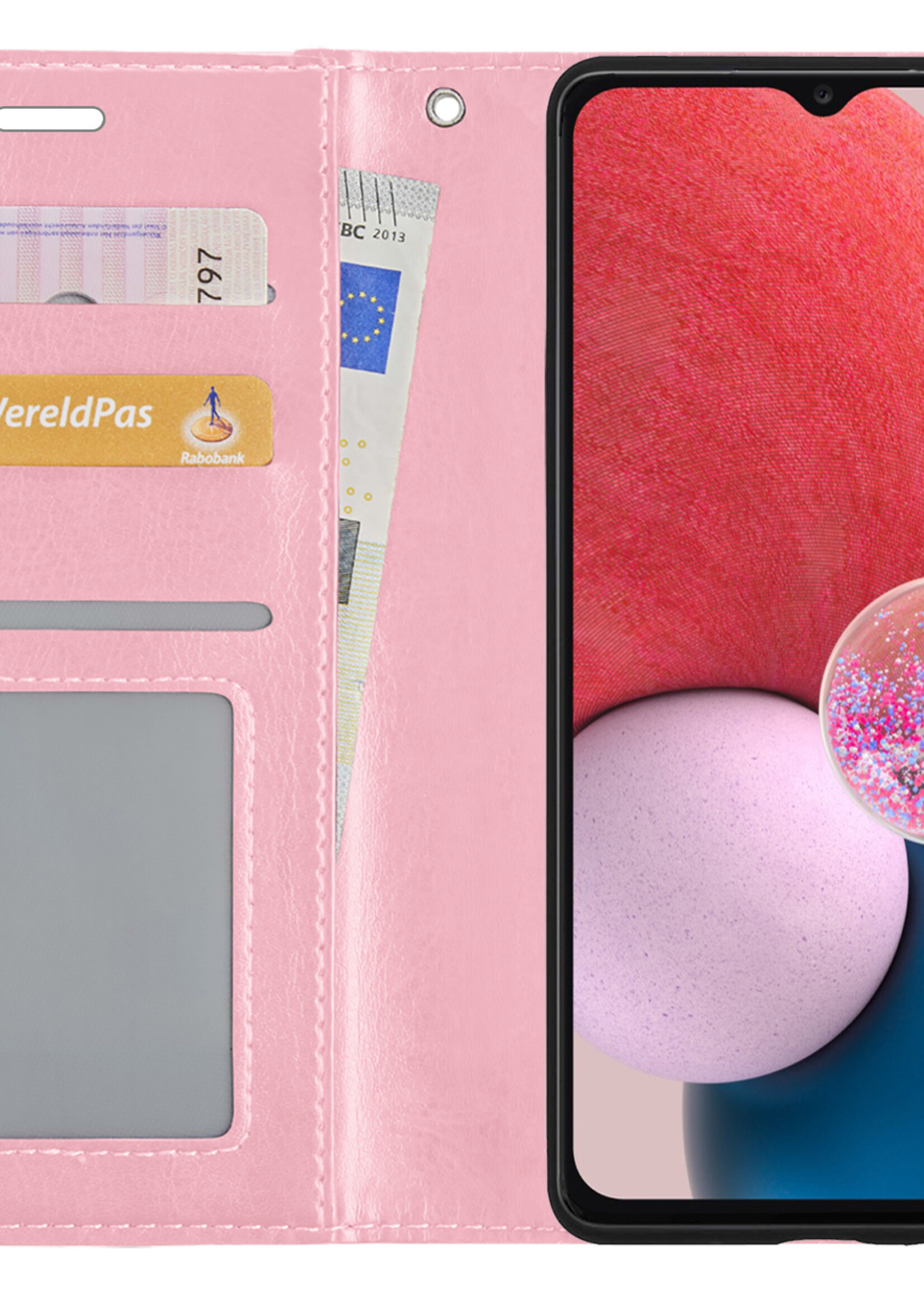 BTH Samsung A13 4G Hoesje Book Case Hoes - Samsung Galaxy A13 4G Case Hoesje Portemonnee Cover - Samsung A13 4G Hoes Wallet Case Hoesje - Licht Roze