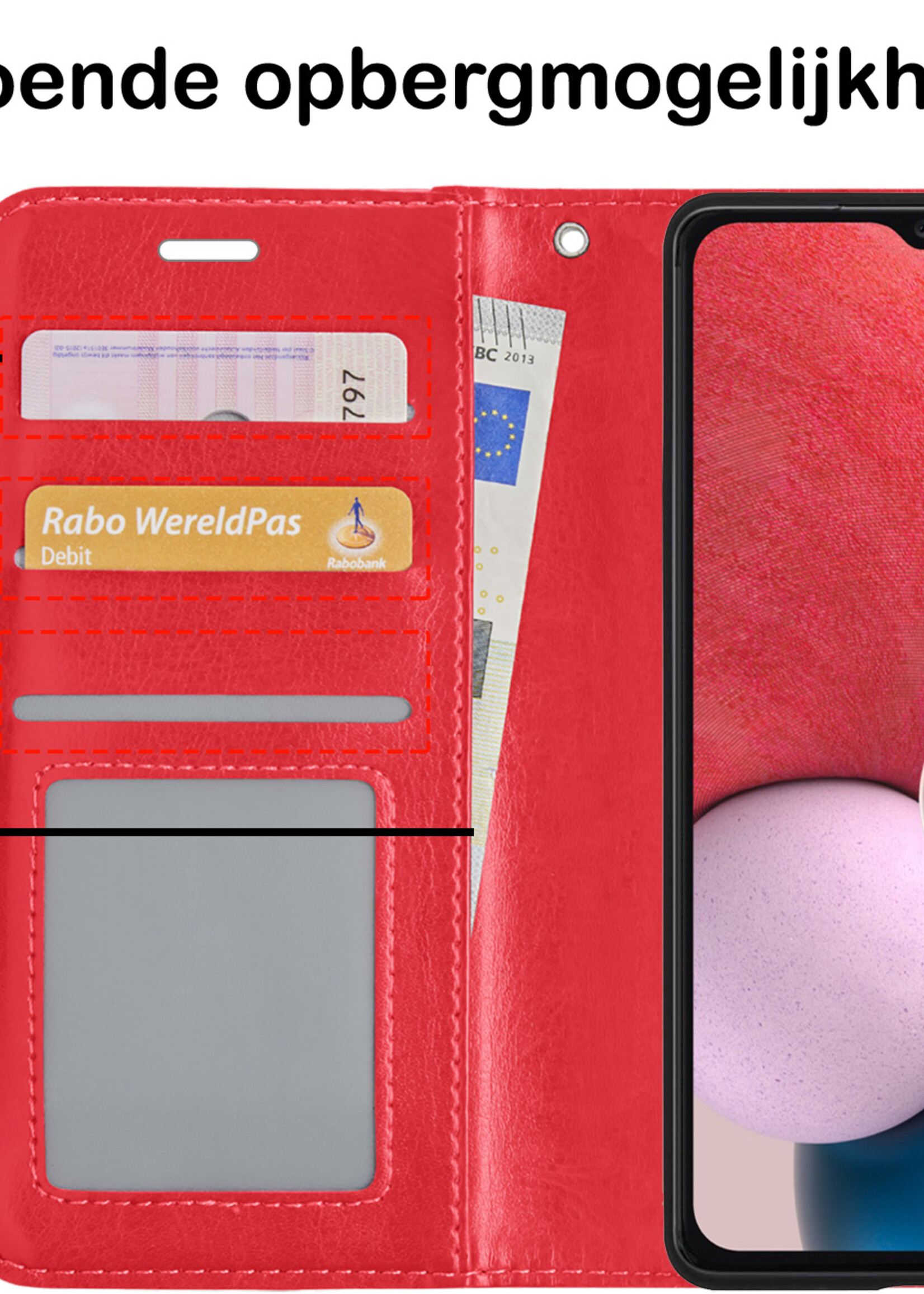 BTH Samsung A13 4G Hoesje Book Case Hoes - Samsung Galaxy A13 4G Case Hoesje Portemonnee Cover - Samsung A13 4G Hoes Wallet Case Hoesje - Rood