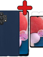 BTH BTH Samsung Galaxy A13 4G Hoesje Siliconen Met Screenprotector - Donkerblauw