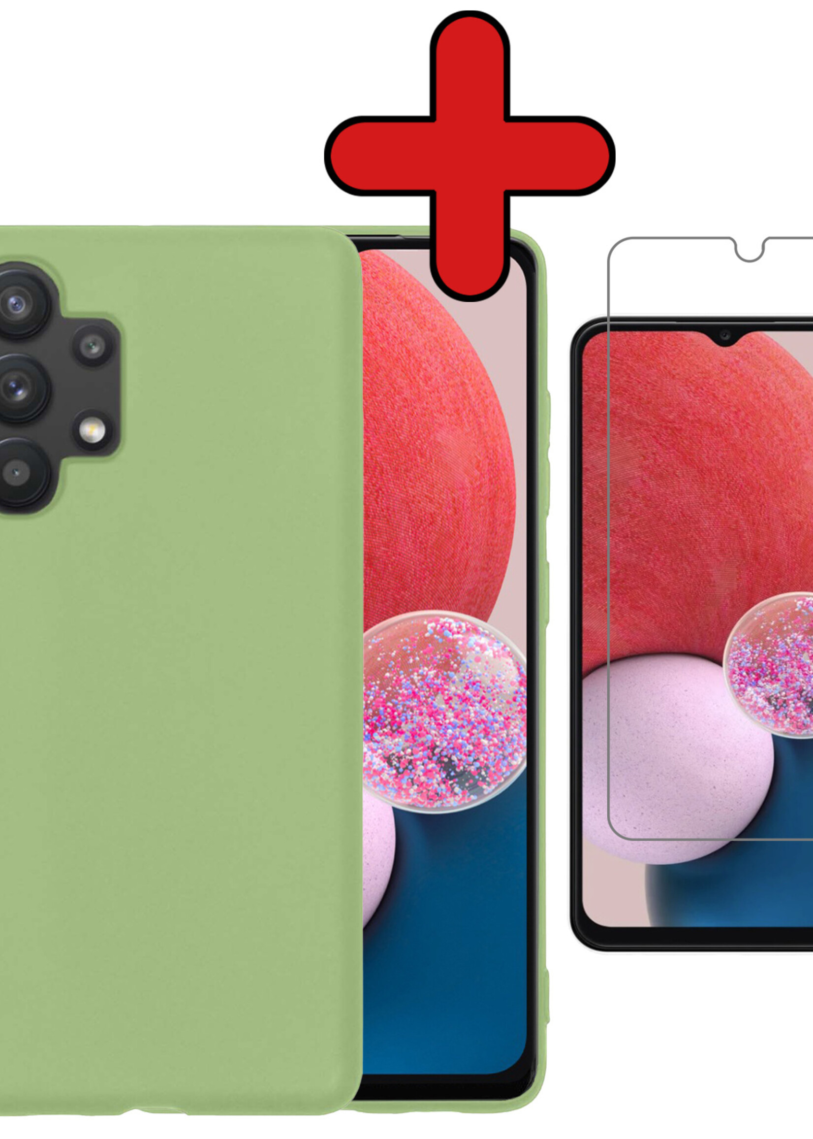 BTH Hoesje Geschikt voor Samsung A13 4G Hoesje Siliconen Case Hoes Met Screenprotector - Hoes Geschikt voor Samsung Galaxy A13 4G Hoes Cover Case - Groen