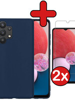 BTH BTH Samsung Galaxy A13 4G Hoesje Siliconen Met 2x Screenprotector - Donkerblauw