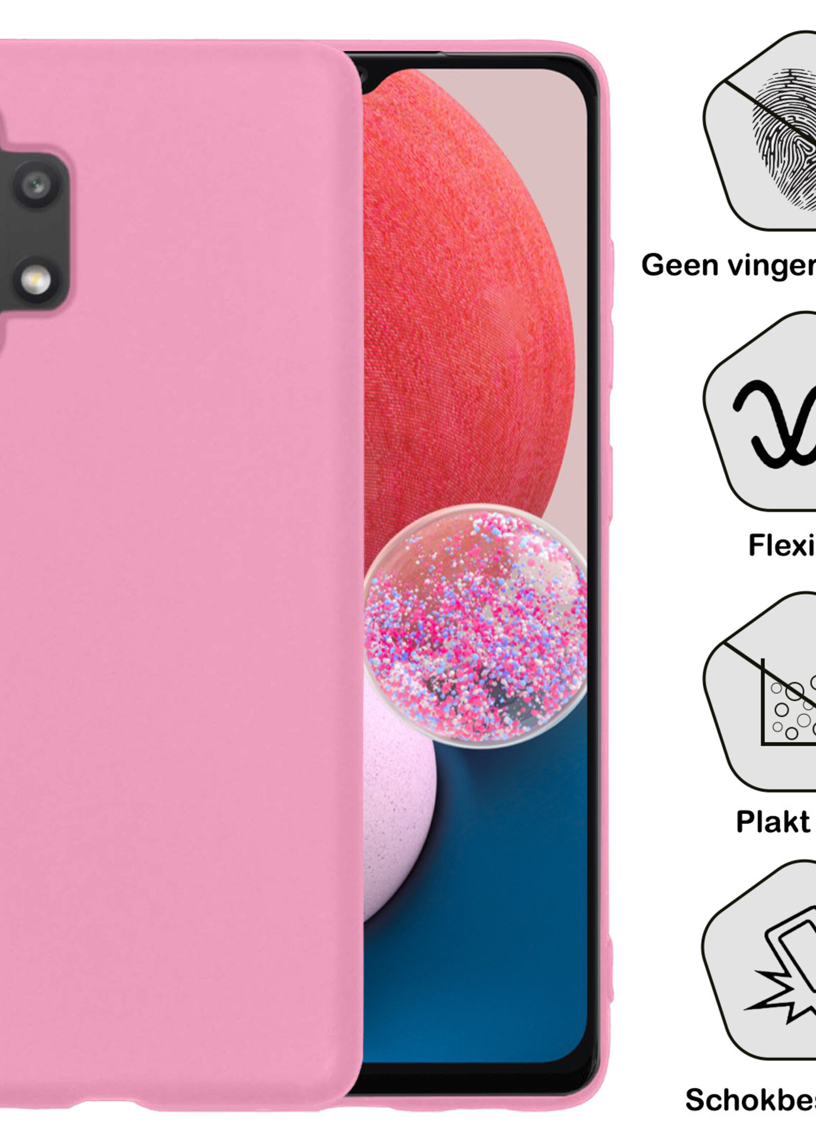 BTH Hoesje Geschikt voor Samsung A13 4G Hoesje Siliconen Case Hoes Met 2x Screenprotector - Hoes Geschikt voor Samsung Galaxy A13 4G Hoes Cover Case - Lichtroze