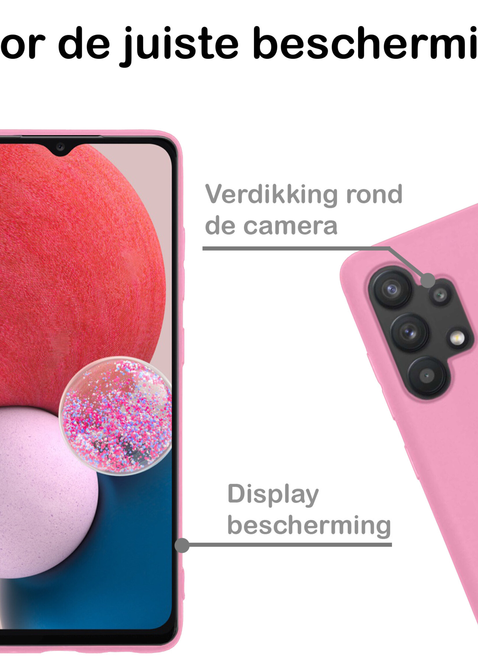 BTH Hoesje Geschikt voor Samsung A13 4G Hoesje Siliconen Case Hoes Met 2x Screenprotector - Hoes Geschikt voor Samsung Galaxy A13 4G Hoes Cover Case - Lichtroze