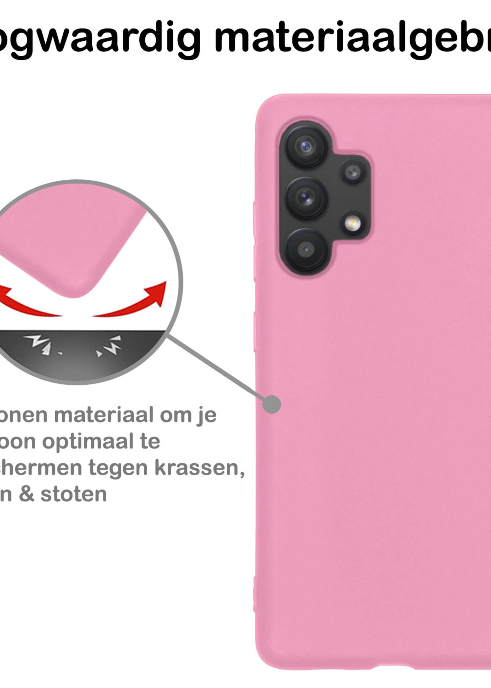 BTH Hoesje Geschikt voor Samsung A13 4G Hoesje Siliconen Case Hoes Met 2x Screenprotector - Hoes Geschikt voor Samsung Galaxy A13 4G Hoes Cover Case - Lichtroze