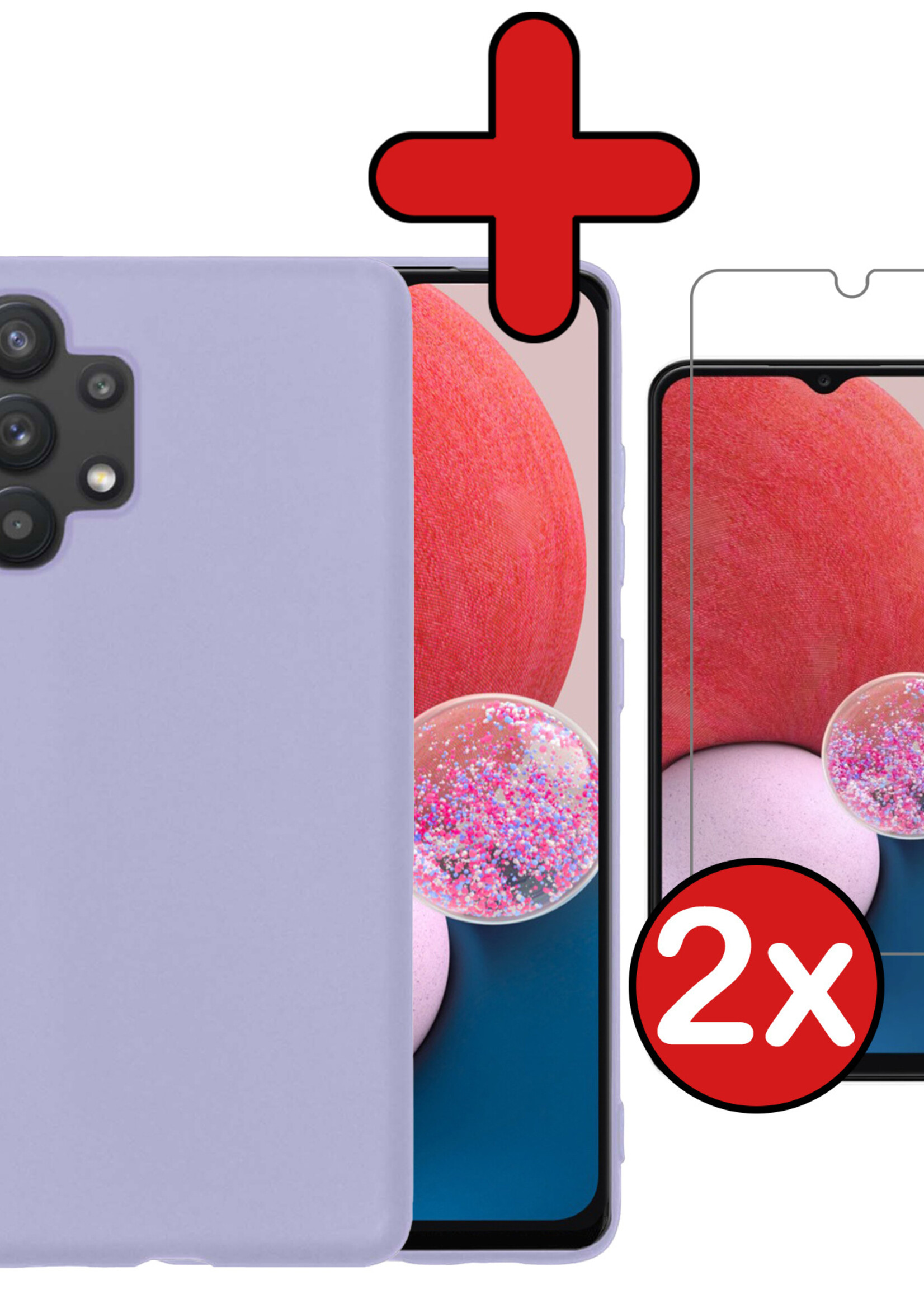 BTH Hoesje Geschikt voor Samsung A13 4G Hoesje Siliconen Case Hoes Met 2x Screenprotector - Hoes Geschikt voor Samsung Galaxy A13 4G Hoes Cover Case - Lila