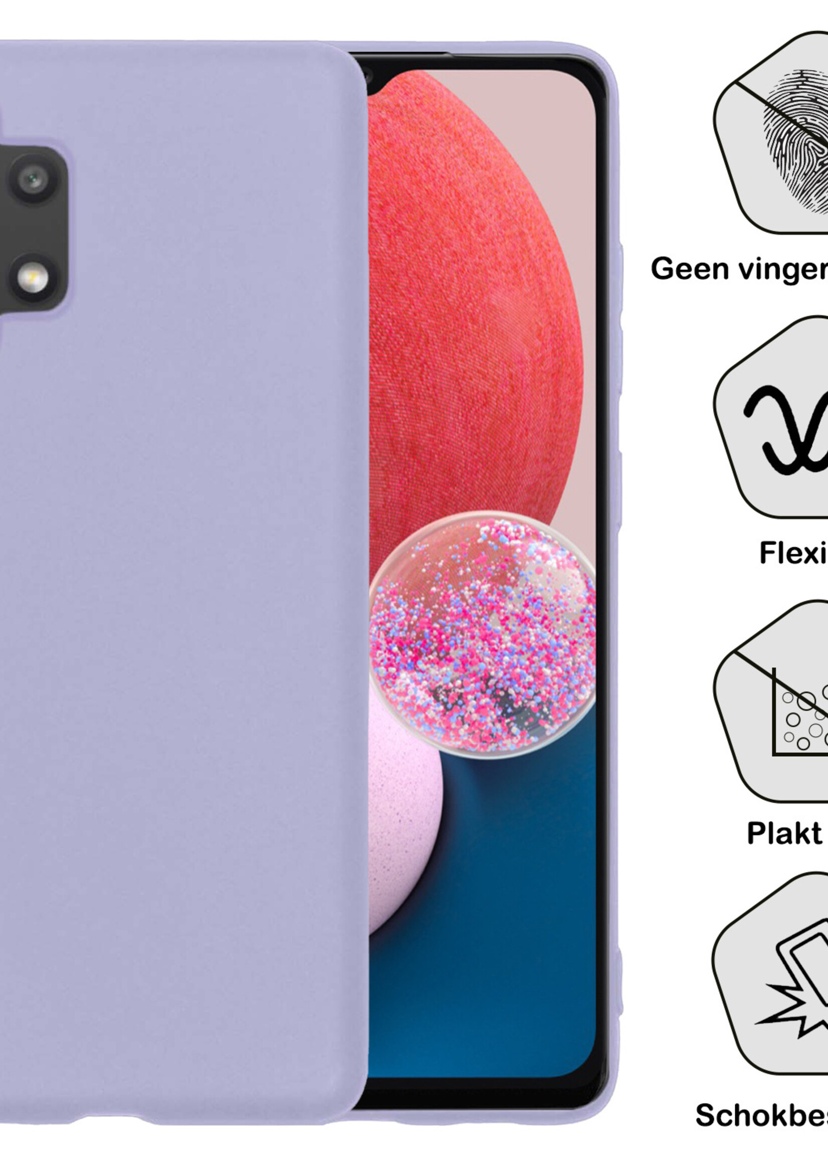 BTH Hoesje Geschikt voor Samsung A13 4G Hoesje Siliconen Case Hoes Met 2x Screenprotector - Hoes Geschikt voor Samsung Galaxy A13 4G Hoes Cover Case - Lila