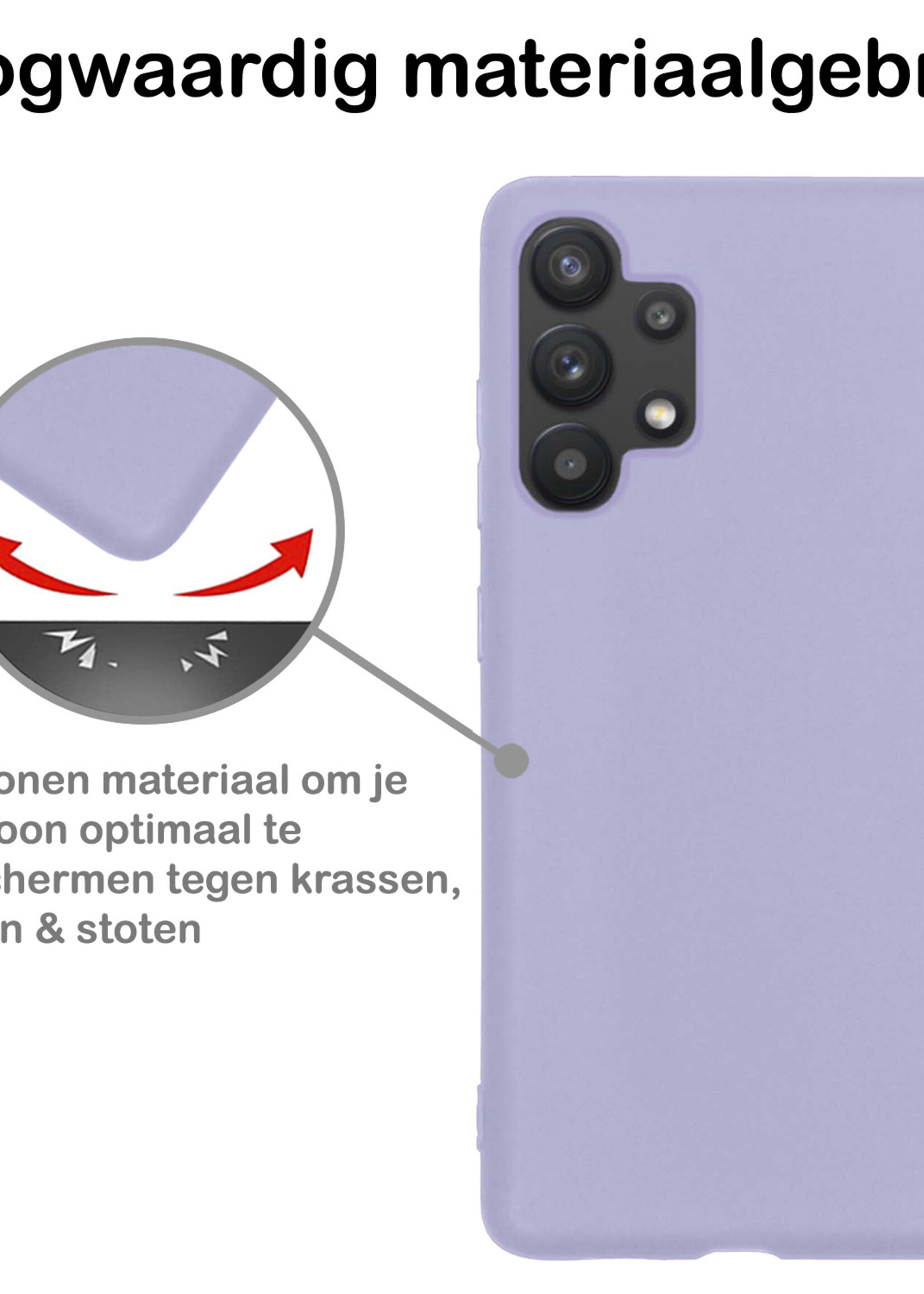 BTH Hoesje Geschikt voor Samsung A13 4G Hoesje Siliconen Case Hoes Met 2x Screenprotector - Hoes Geschikt voor Samsung Galaxy A13 4G Hoes Cover Case - Lila