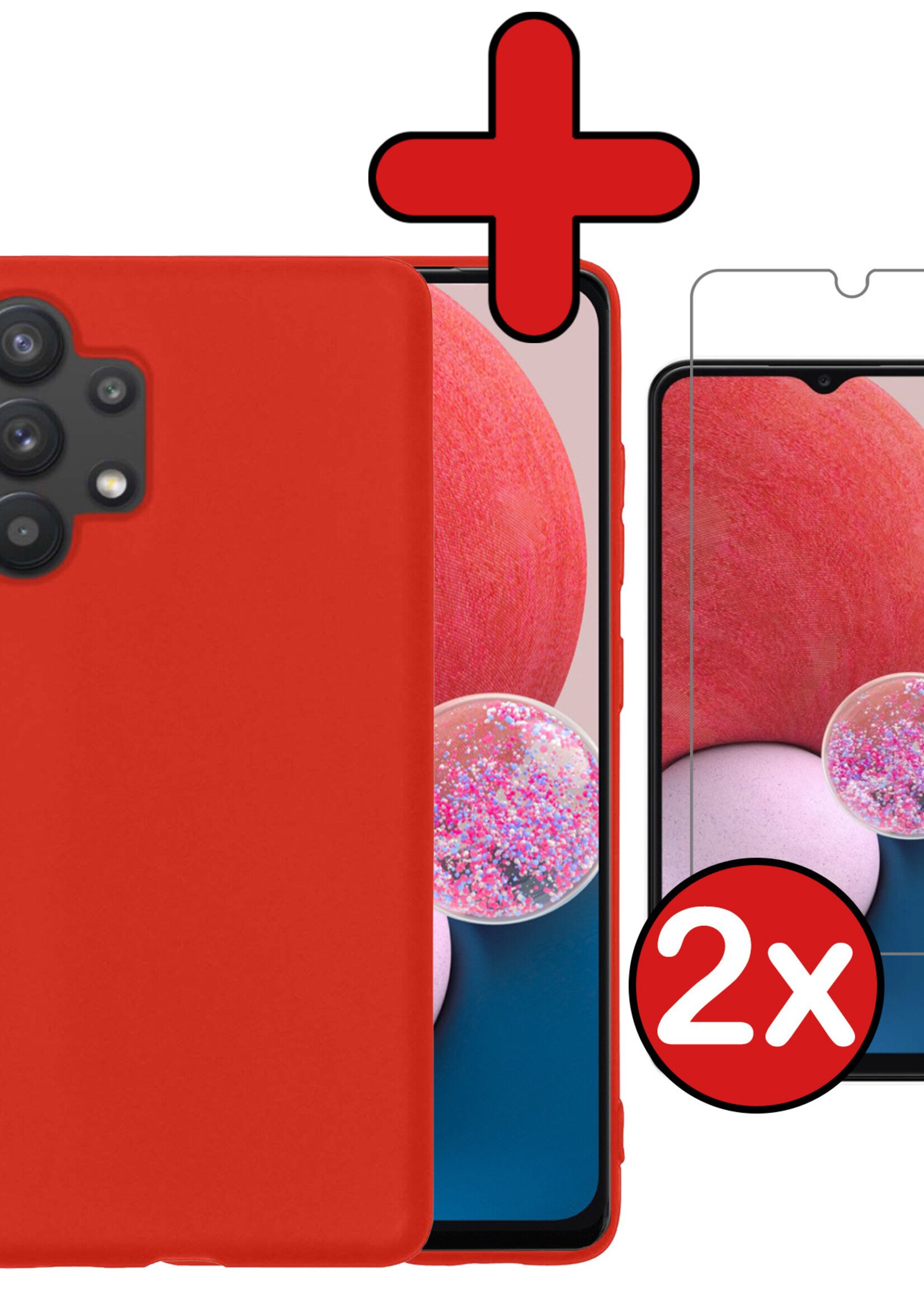 BTH Hoesje Geschikt voor Samsung A13 4G Hoesje Siliconen Case Hoes Met 2x Screenprotector - Hoes Geschikt voor Samsung Galaxy A13 4G Hoes Cover Case - Rood