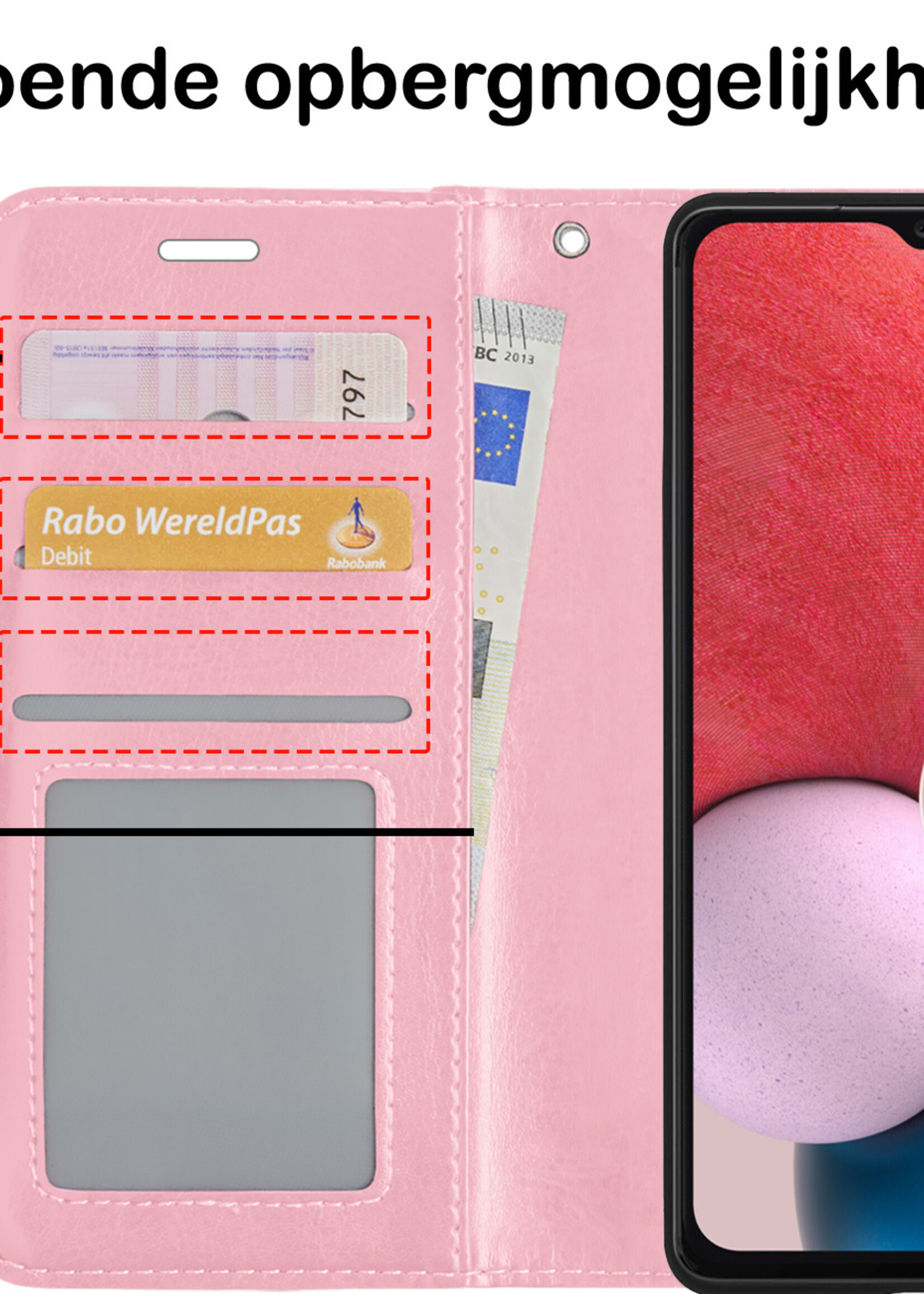 BTH Hoesje Geschikt voor Samsung A13 4G Hoesje Book Case Hoes Portemonnee Cover Walletcase Met Screenprotector - Hoes Geschikt voor Samsung Galaxy A13 4G Hoes Bookcase Hoesje - Lichtroze