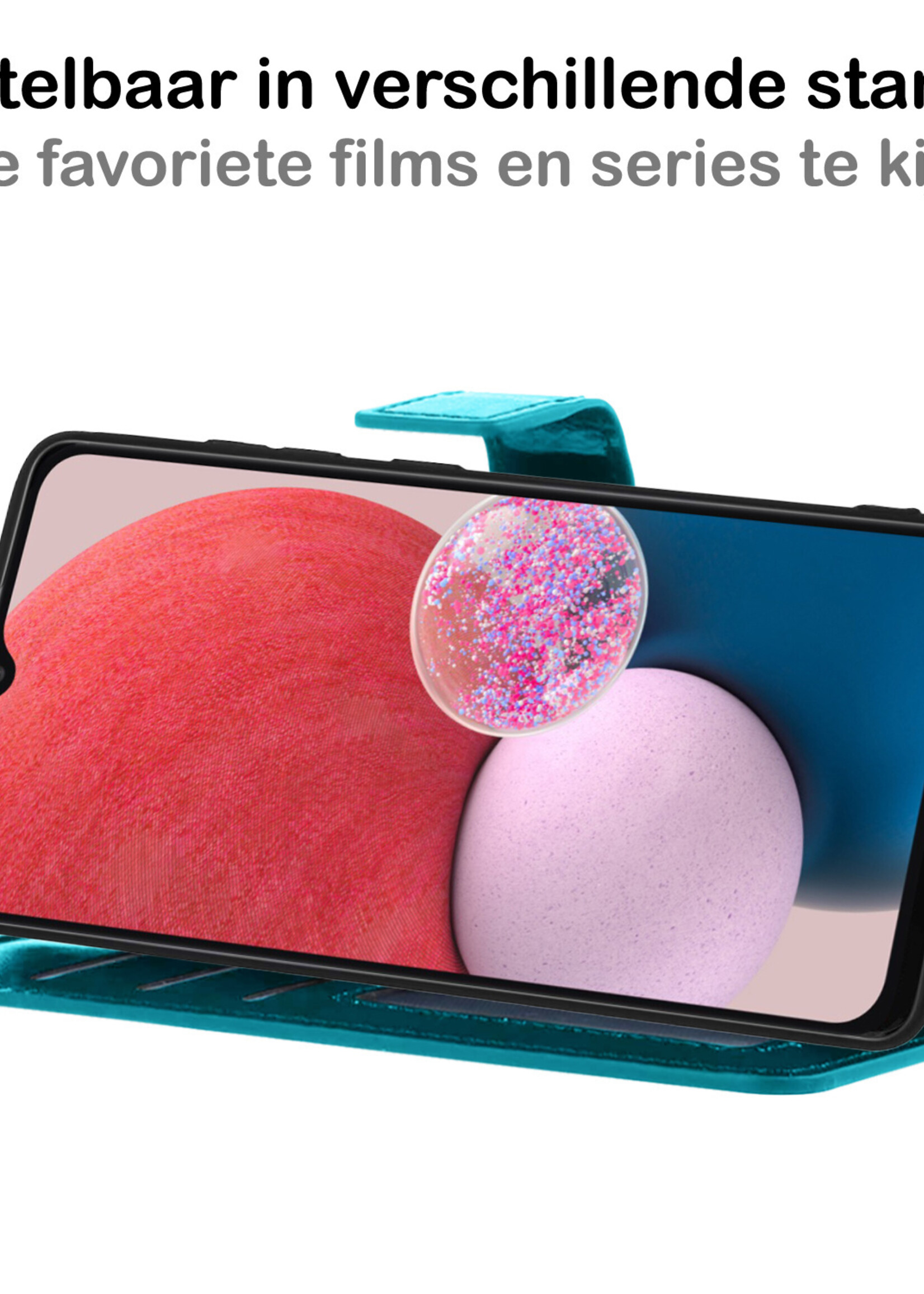 BTH Hoesje Geschikt voor Samsung A13 4G Hoesje Book Case Hoes Portemonnee Cover Walletcase Met Screenprotector - Hoes Geschikt voor Samsung Galaxy A13 4G Hoes Bookcase Hoesje - Turquoise