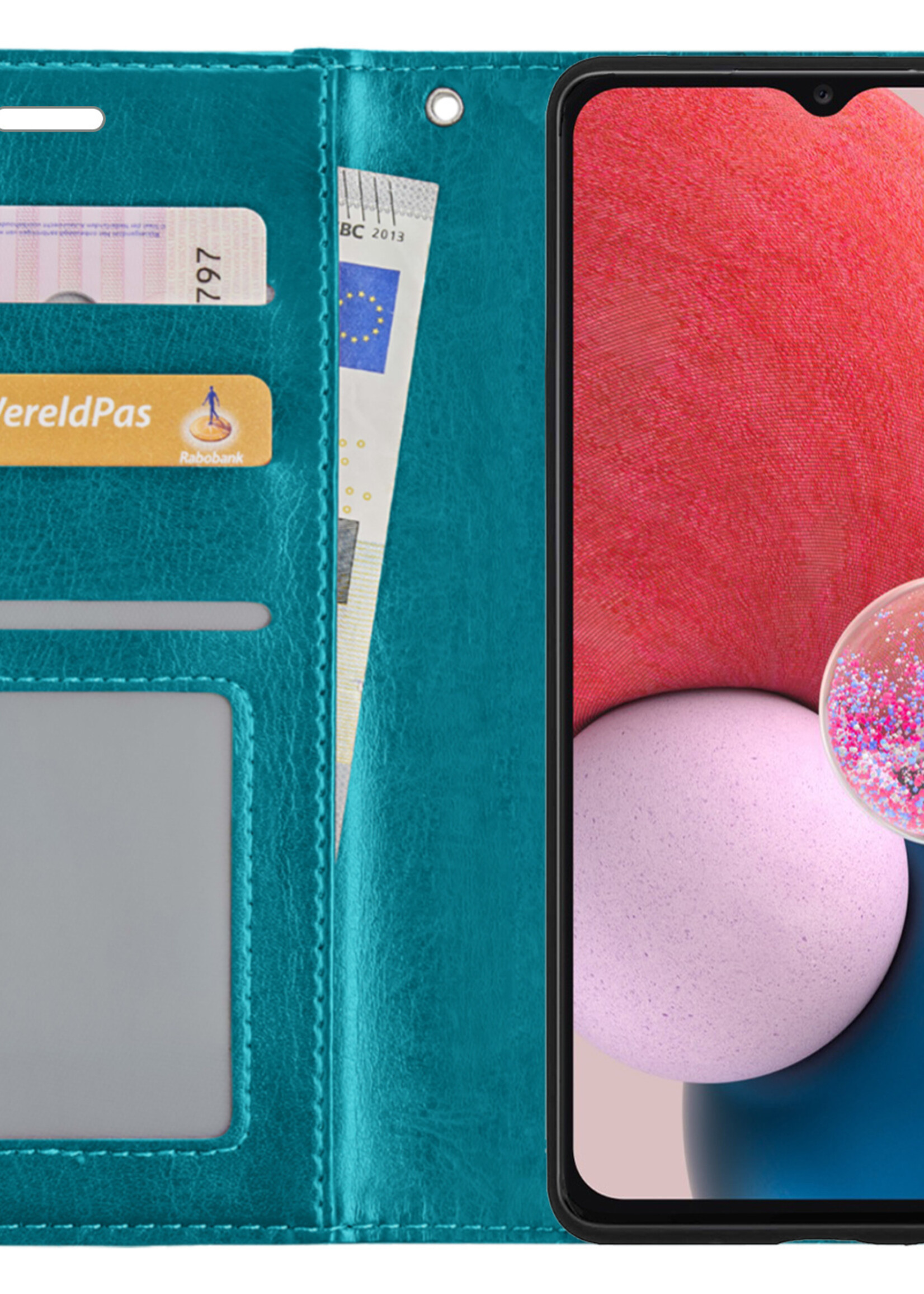 BTH Hoesje Geschikt voor Samsung A13 4G Hoesje Book Case Hoes Portemonnee Cover Walletcase Met Screenprotector - Hoes Geschikt voor Samsung Galaxy A13 4G Hoes Bookcase Hoesje - Turquoise