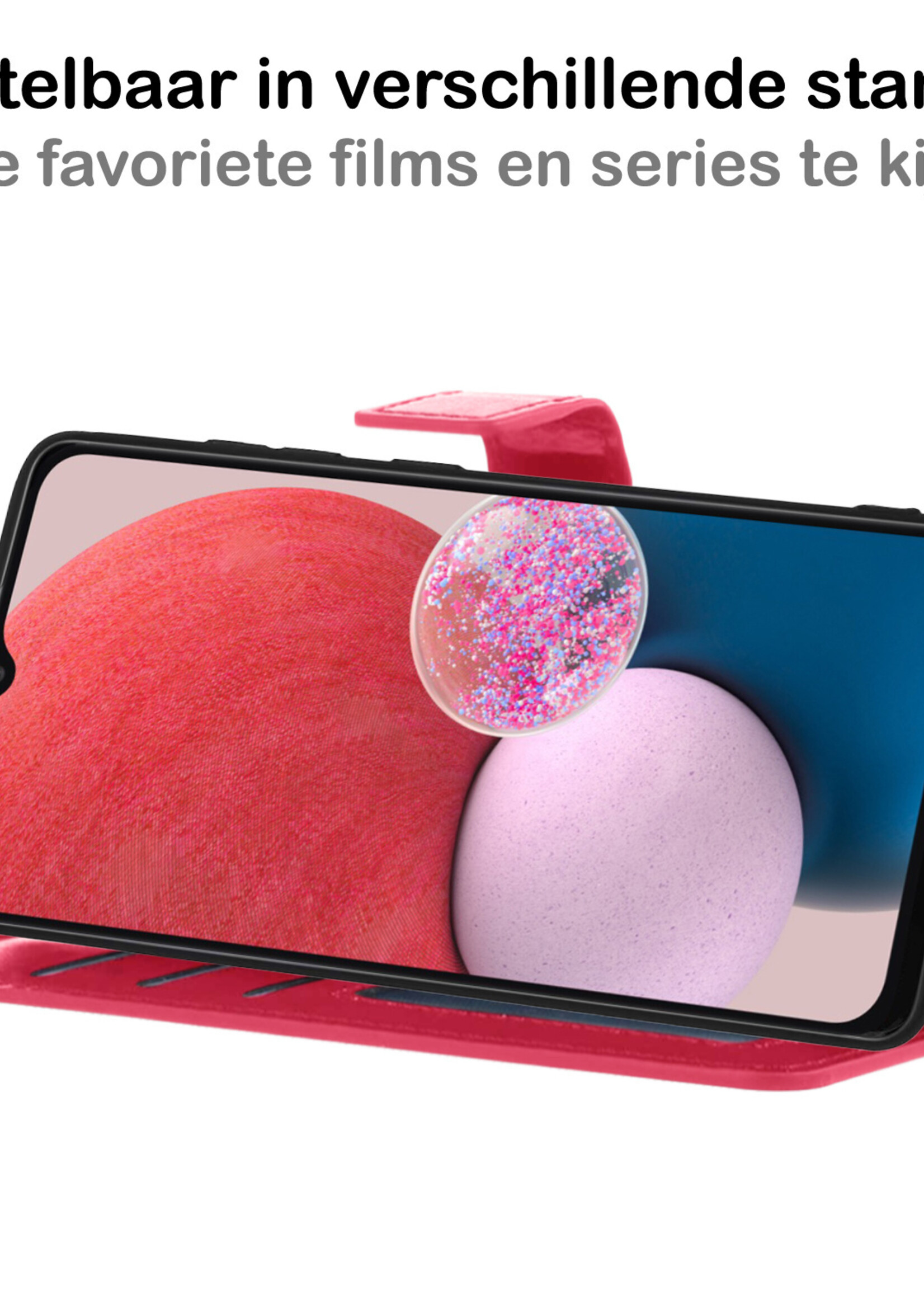 BTH Hoesje Geschikt voor Samsung A13 4G Hoesje Book Case Hoes Portemonnee Cover Walletcase Met 2x Screenprotector - Hoes Geschikt voor Samsung Galaxy A13 4G Hoes Bookcase Hoesje - Donkerroze