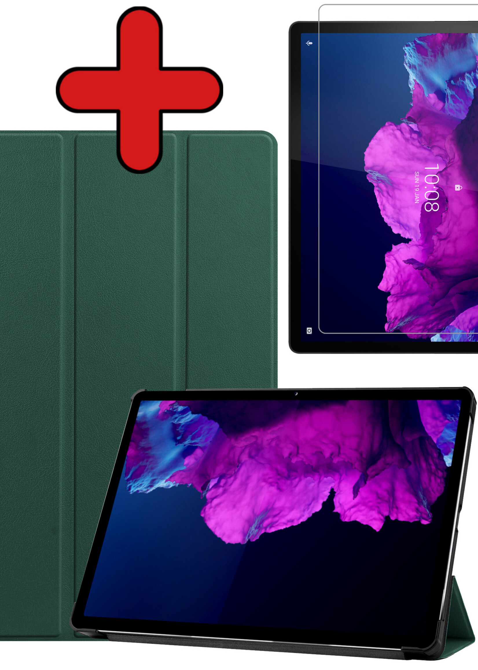 BTH Hoes Geschikt voor Lenovo Tab P11 Plus Hoes Book Case Hoesje Trifold Cover Met Screenprotector - Hoesje Geschikt voor Lenovo Tab P11 Plus Hoesje Bookcase - Donkergroen