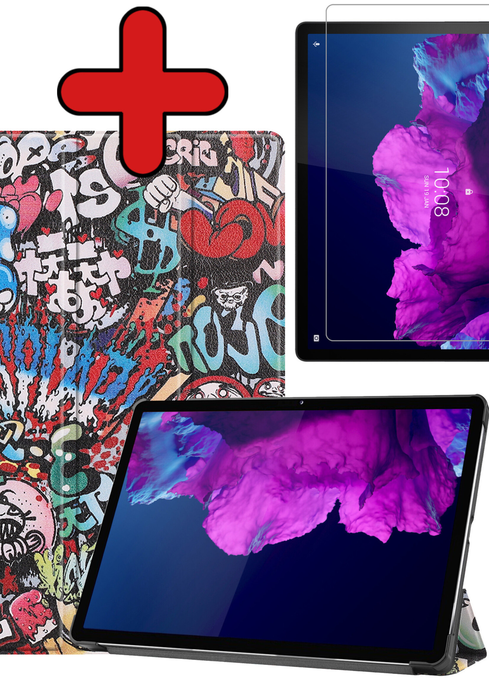 BTH Hoes Geschikt voor Lenovo Tab P11 Plus Hoes Book Case Hoesje Trifold Cover Met Screenprotector - Hoesje Geschikt voor Lenovo Tab P11 Plus Hoesje Bookcase - Graffity