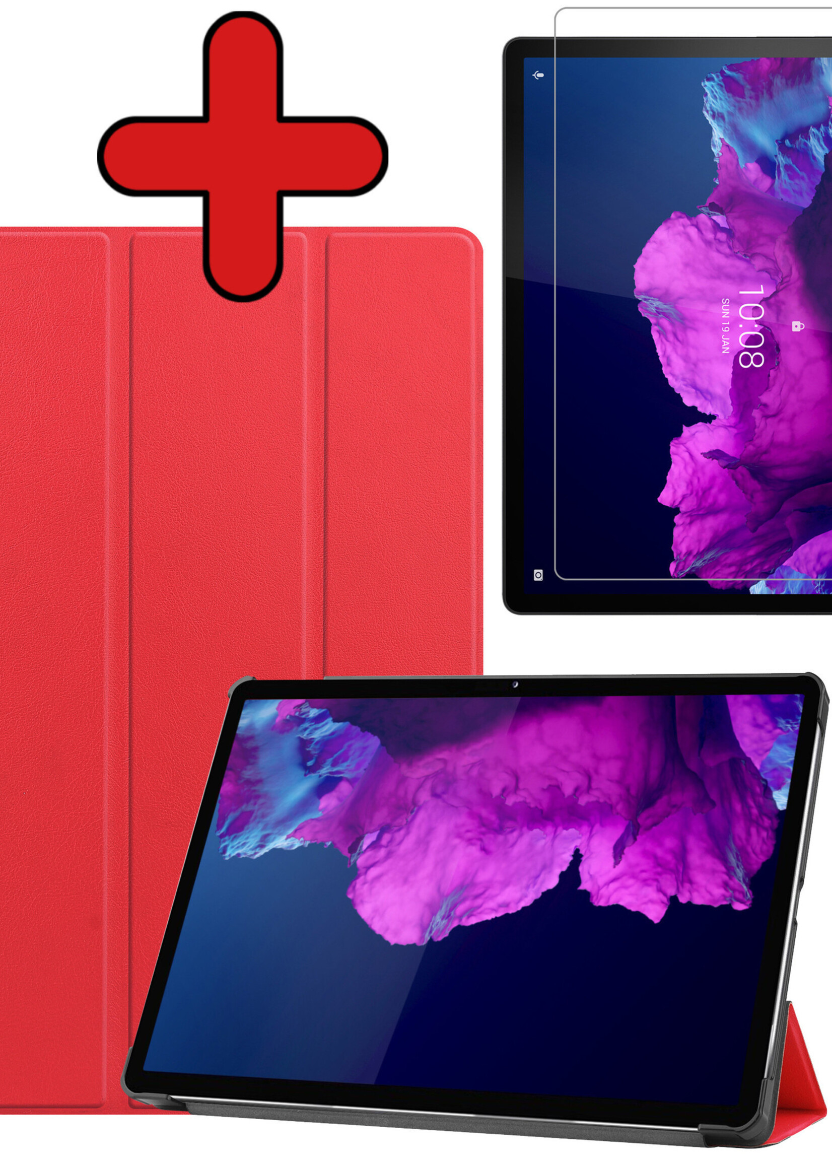 BTH Hoes Geschikt voor Lenovo Tab P11 Plus Hoes Book Case Hoesje Trifold Cover Met Screenprotector - Hoesje Geschikt voor Lenovo Tab P11 Plus Hoesje Bookcase - Rood